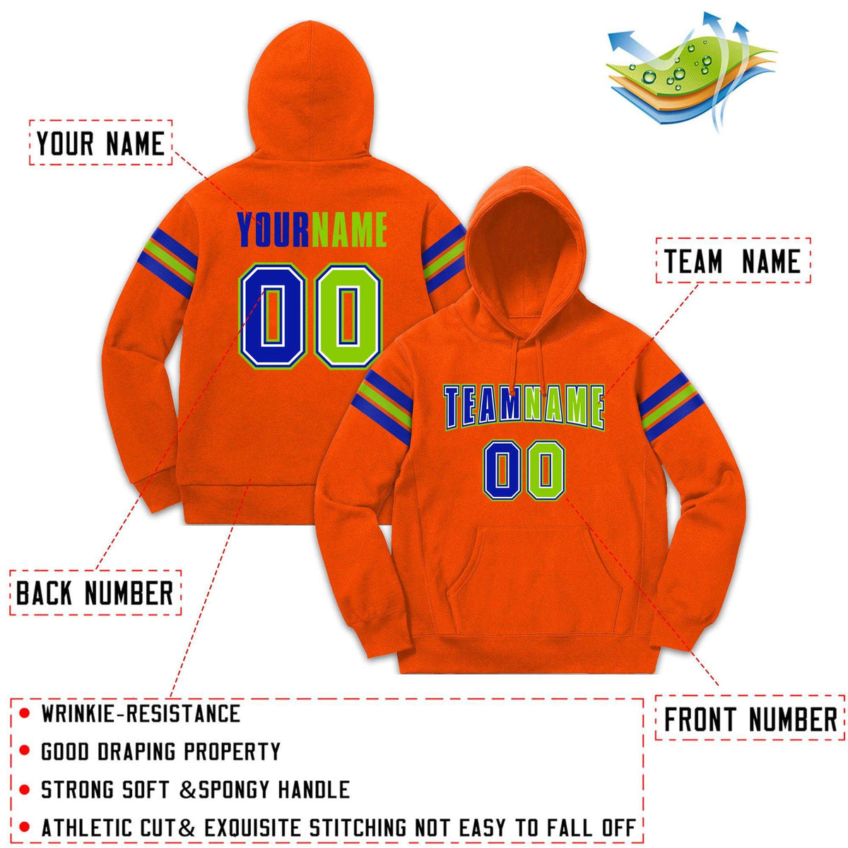 Custom Stitched Orange Royal-Neon Green Cotton Pullover Sweatshirt Hoodie| KXKSHOP
