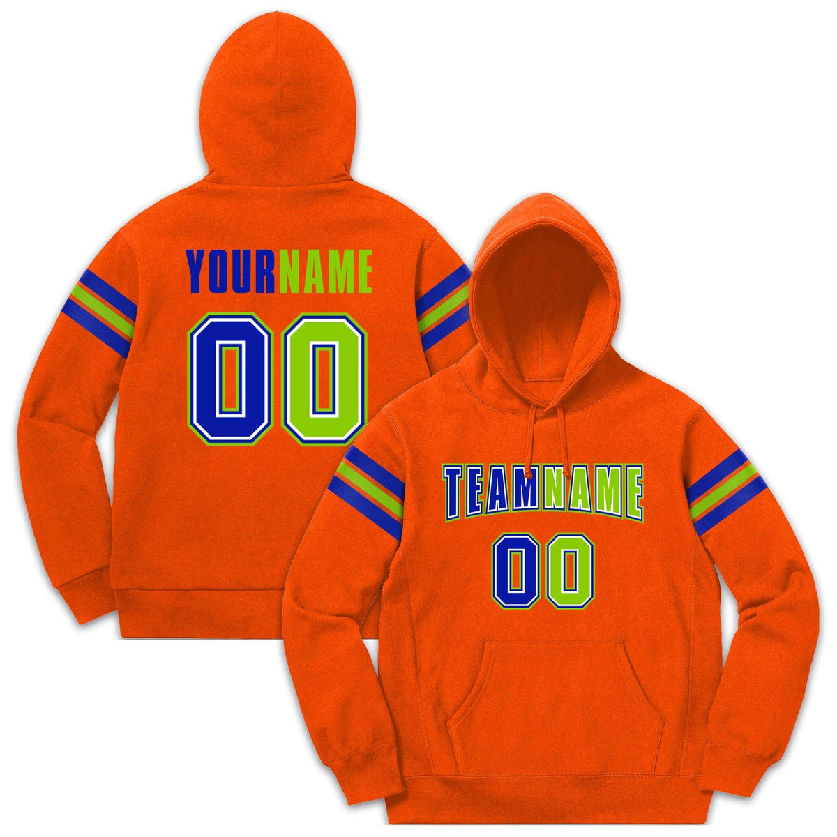 Custom Stitched Orange Royal-Neon Green Cotton Pullover Sweatshirt Hoodie| KXKSHOP