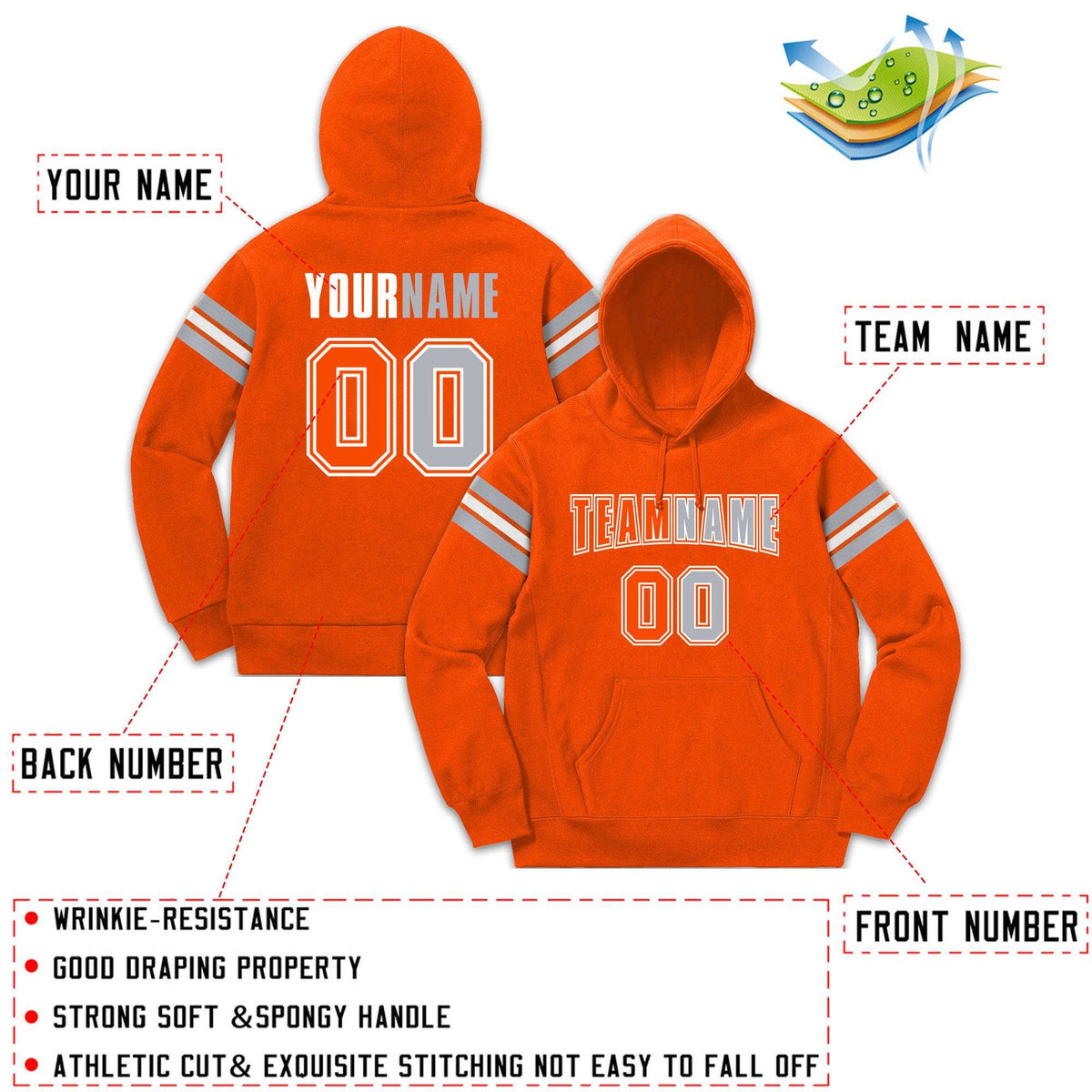 Custom Stitched Orange Gray-White Cotton Pullover Sweatshirt Hoodie| KXKSHOP