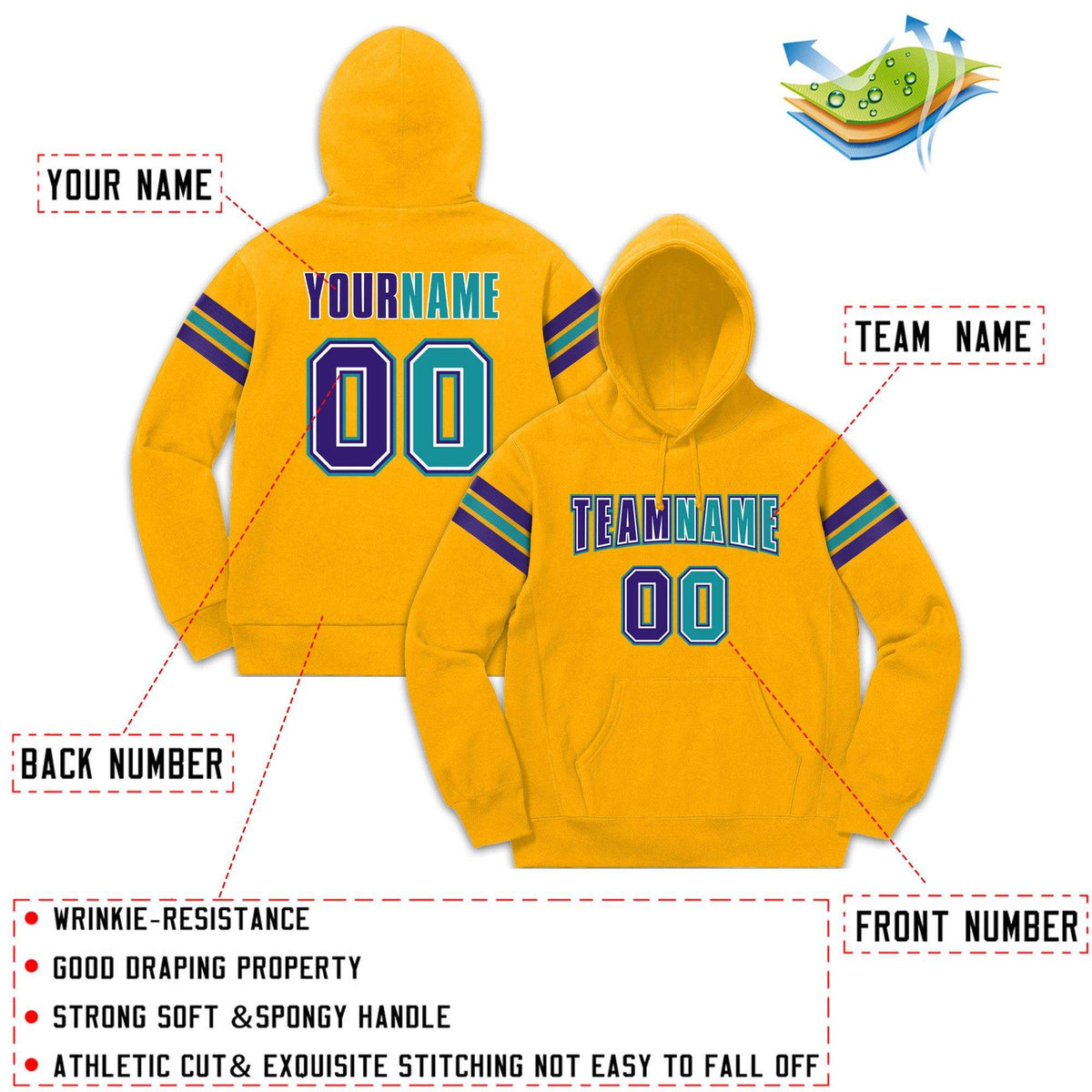 Custom Stitched Yellow Purple-Aqua Cotton Pullover Sweatshirt Hoodie| KXKSHOP