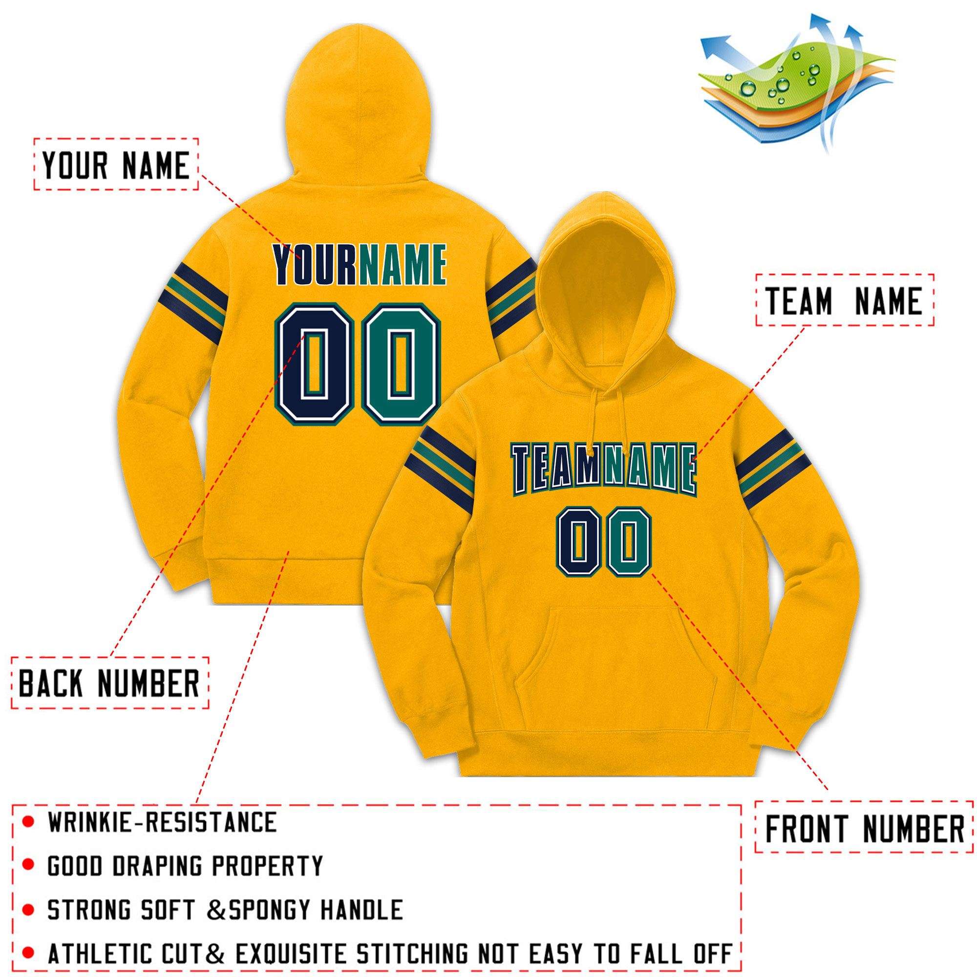 Custom Stitched Yellow Navy-Aqua Cotton Pullover Sweatshirt Hoodie| KXKSHOP