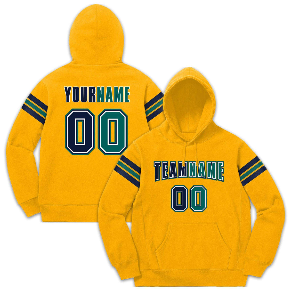 Custom Stitched Yellow Navy-Aqua Cotton Pullover Sweatshirt Hoodie| KXKSHOP