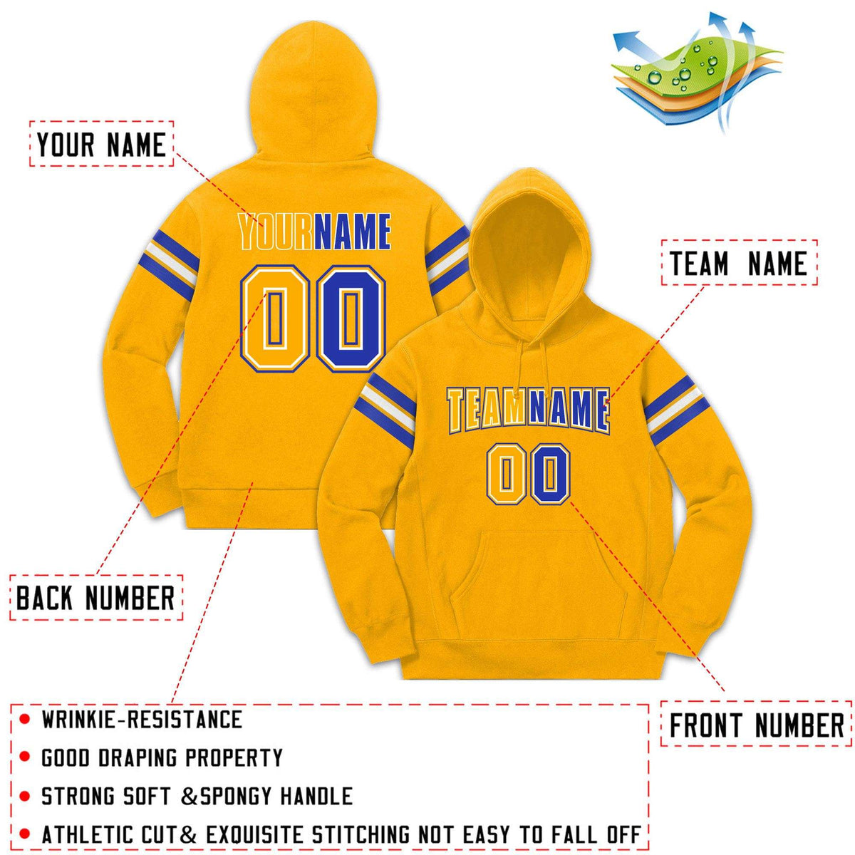 Custom Stitched Yellow Royal-White Cotton Pullover Sweatshirt Hoodie| KXKSHOP