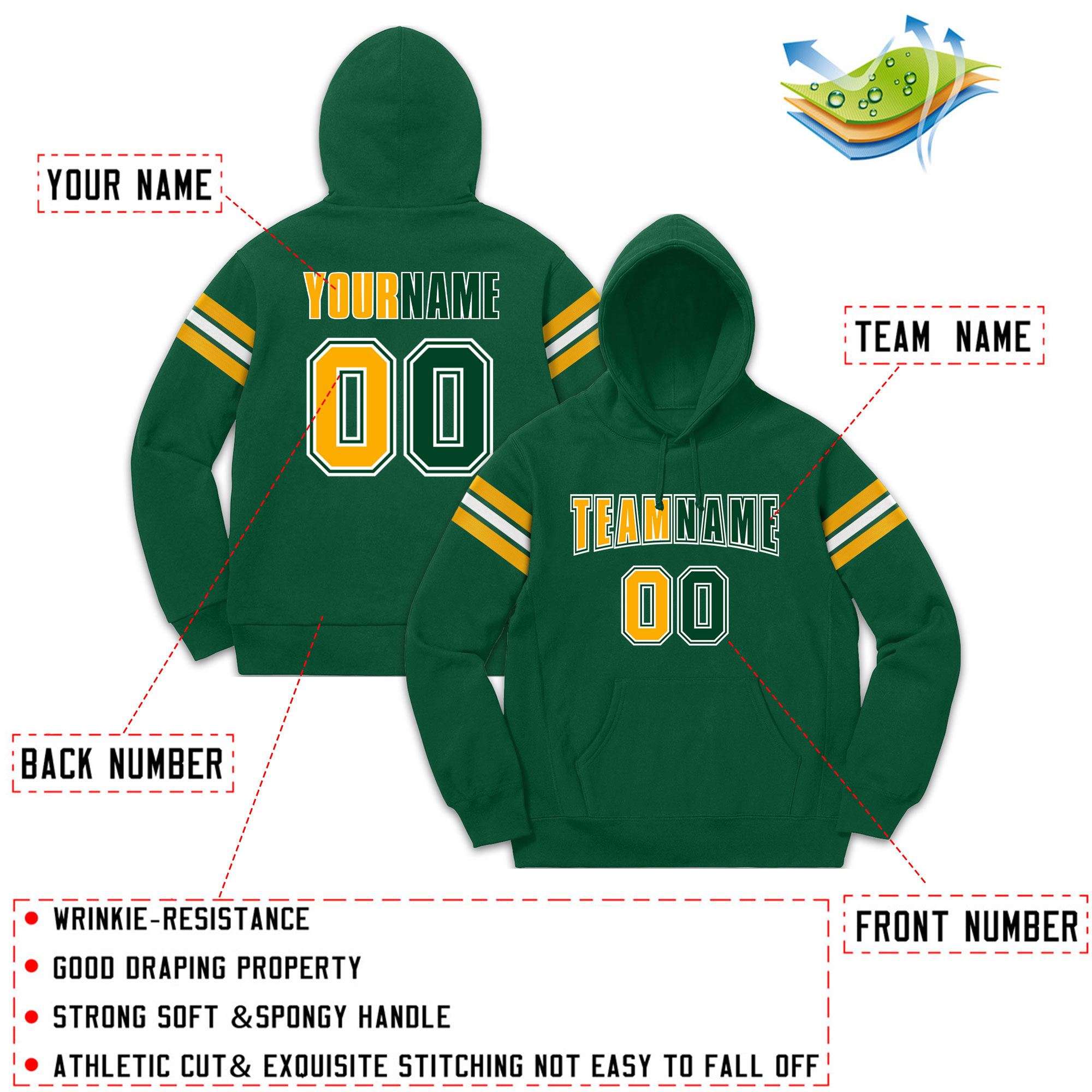 Custom Stitched Green Yellow-White Cotton Pullover Sweatshirt Hoodie| KXKSHOP