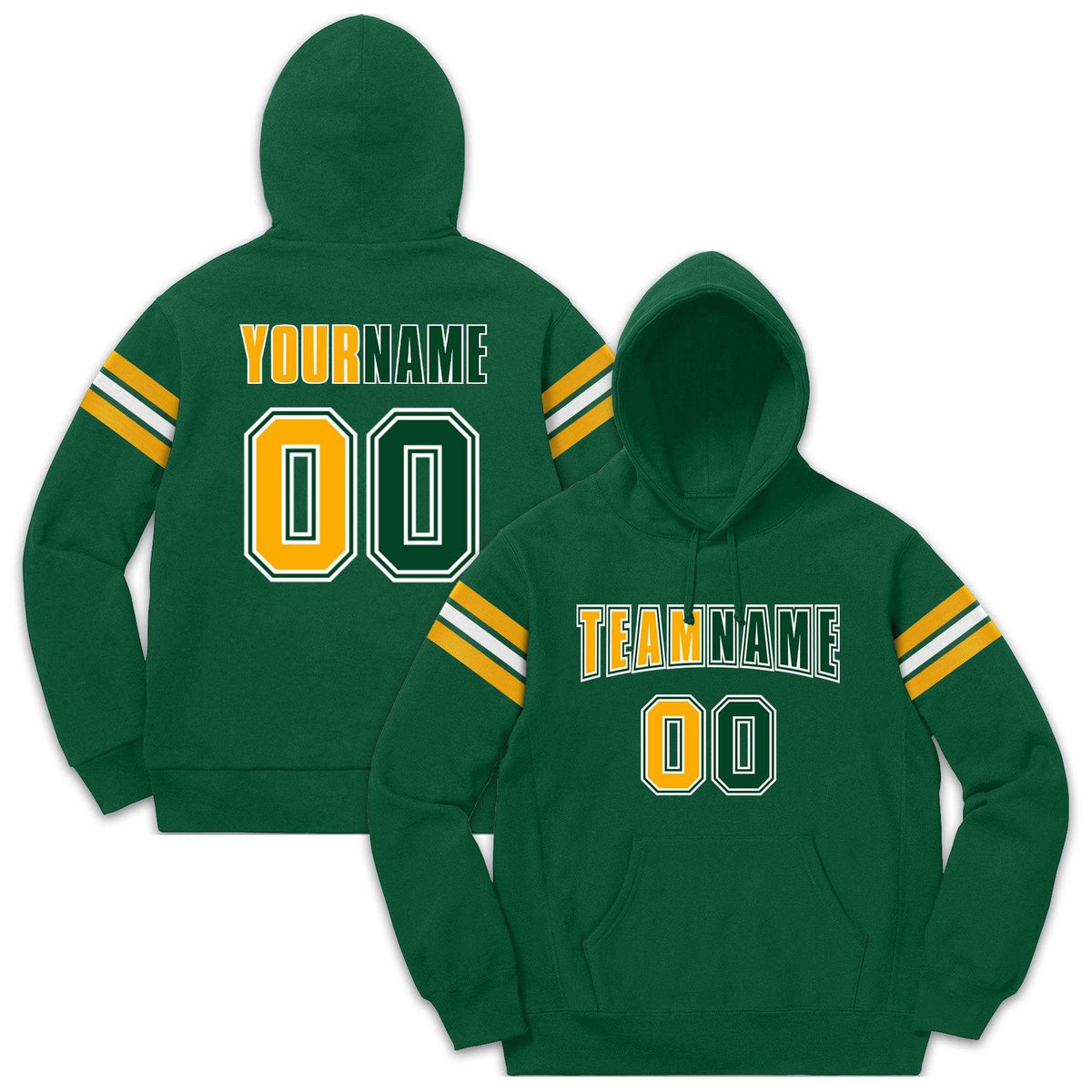 Custom Stitched Green Yellow-White Cotton Pullover Sweatshirt Hoodie| KXKSHOP