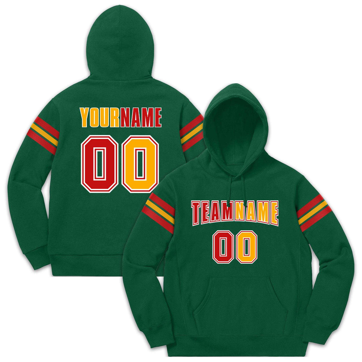 Custom Stitched Green Red-Yellow Cotton Pullover Sweatshirt Hoodie| KXKSHOP
