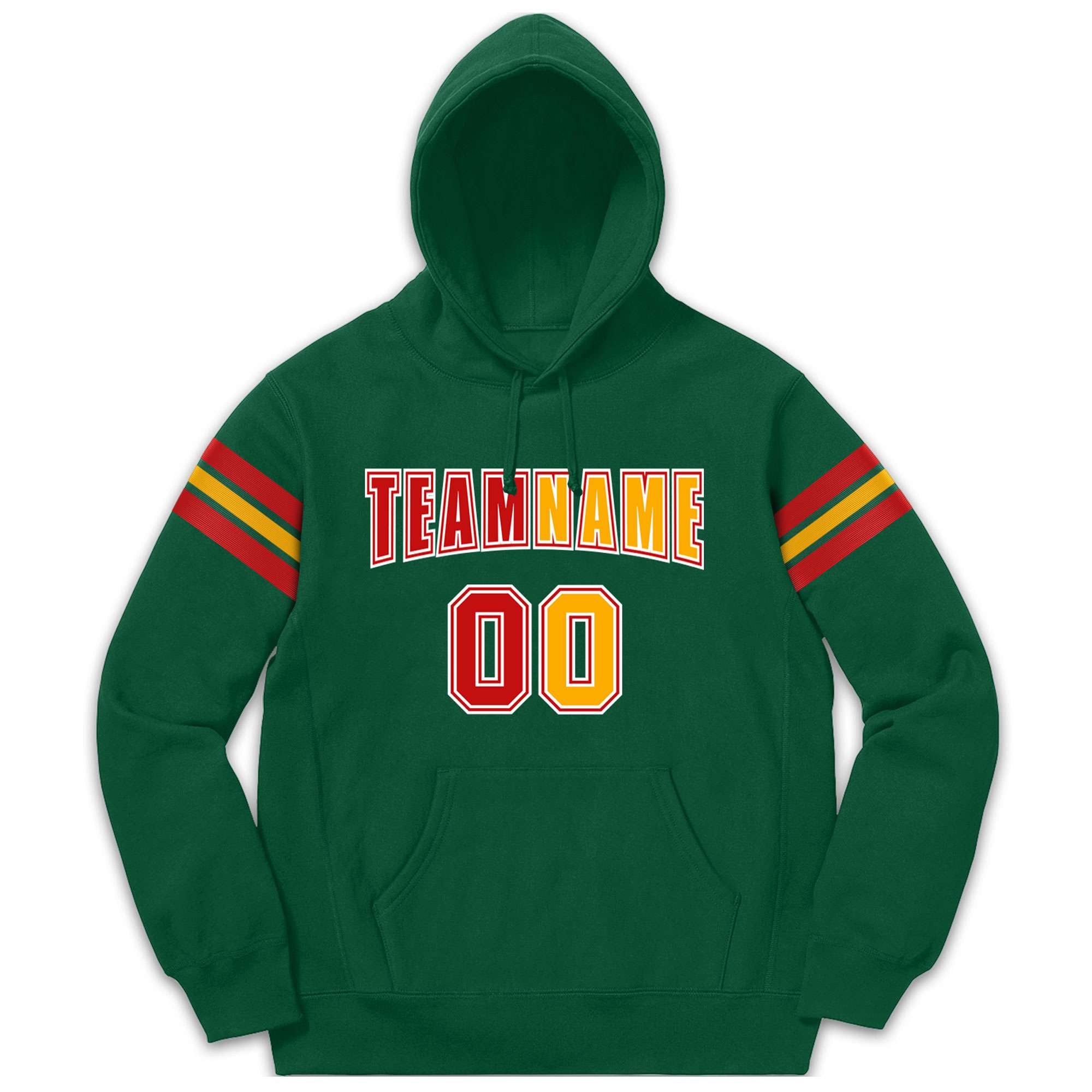 Custom Stitched Green Red-Yellow Cotton Pullover Sweatshirt Hoodie| KXKSHOP