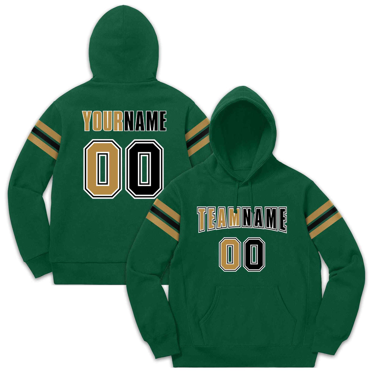 Custom Stitched Green Old Gold-Black Cotton Pullover Sweatshirt Hoodie| KXKSHOP