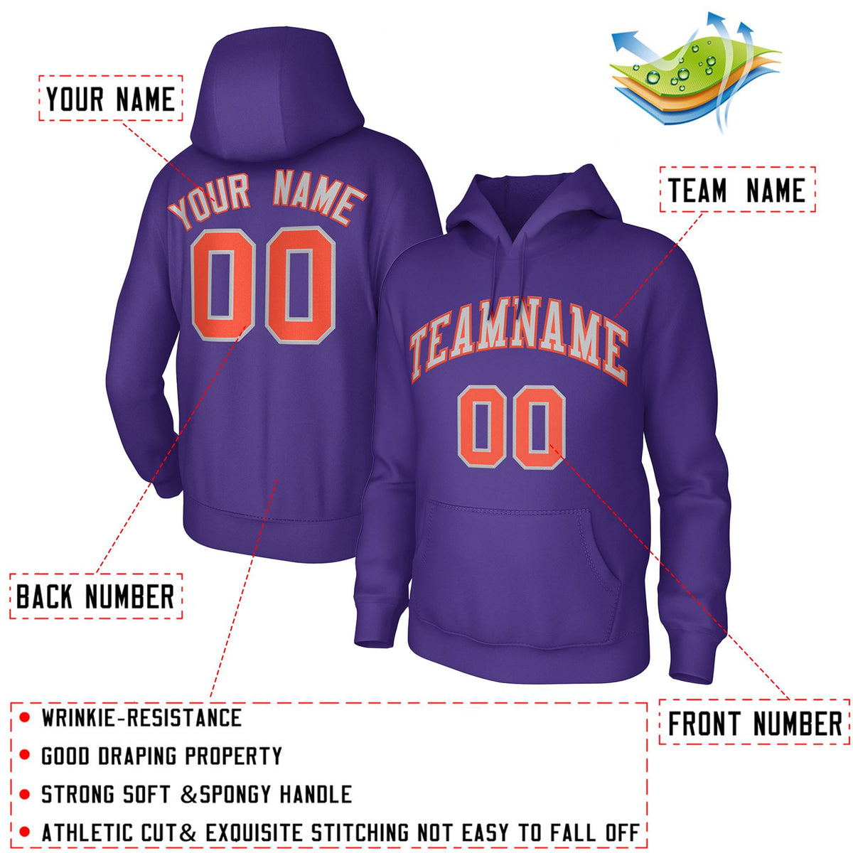 Custom Purple Gray-Orange Classic Style Training Uniform Pullover Hoodie| KXKSHOP
