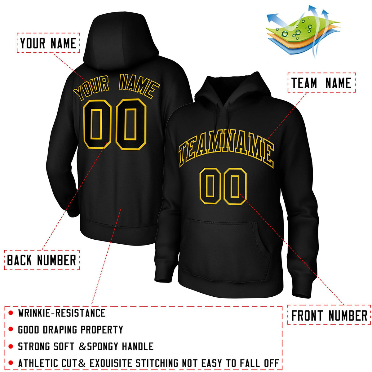 Custom Black Yellow Classic Style Training Uniform Pullover Hoodie| KXKSHOP