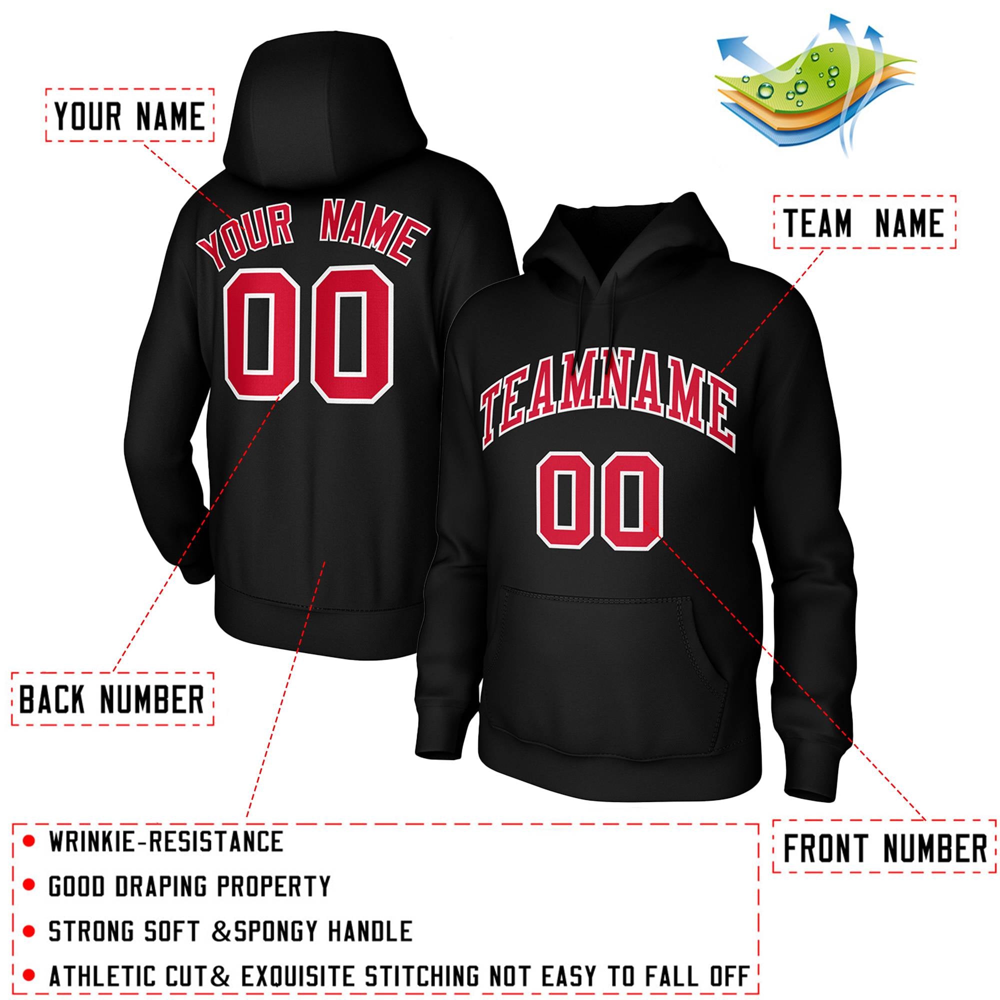 Custom Black Red-White Classic Style Training Uniform Pullover Hoodie| KXKSHOP