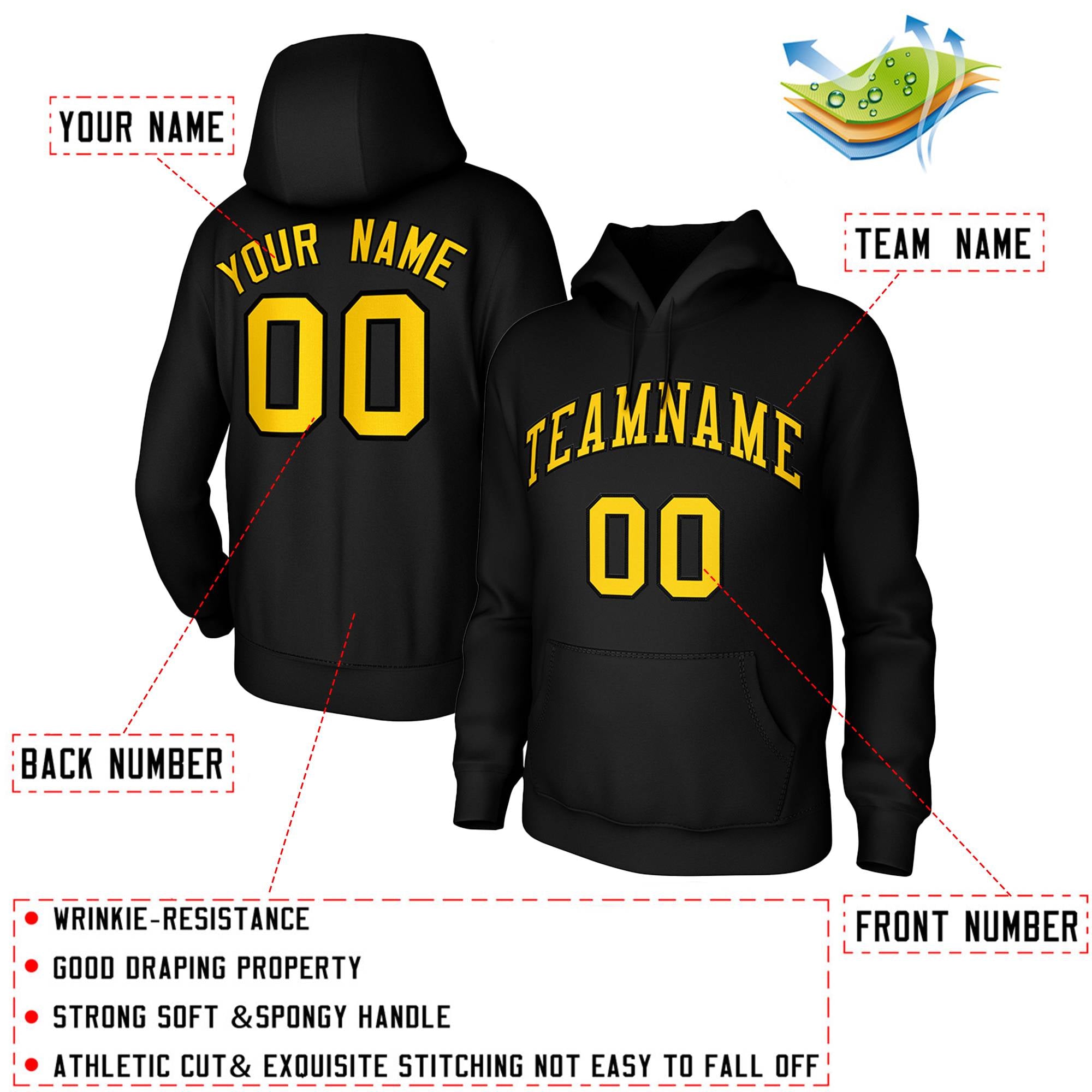 Custom Black Yellow-Black Classic Style Training Uniform Pullover Hoodie| KXKSHOP