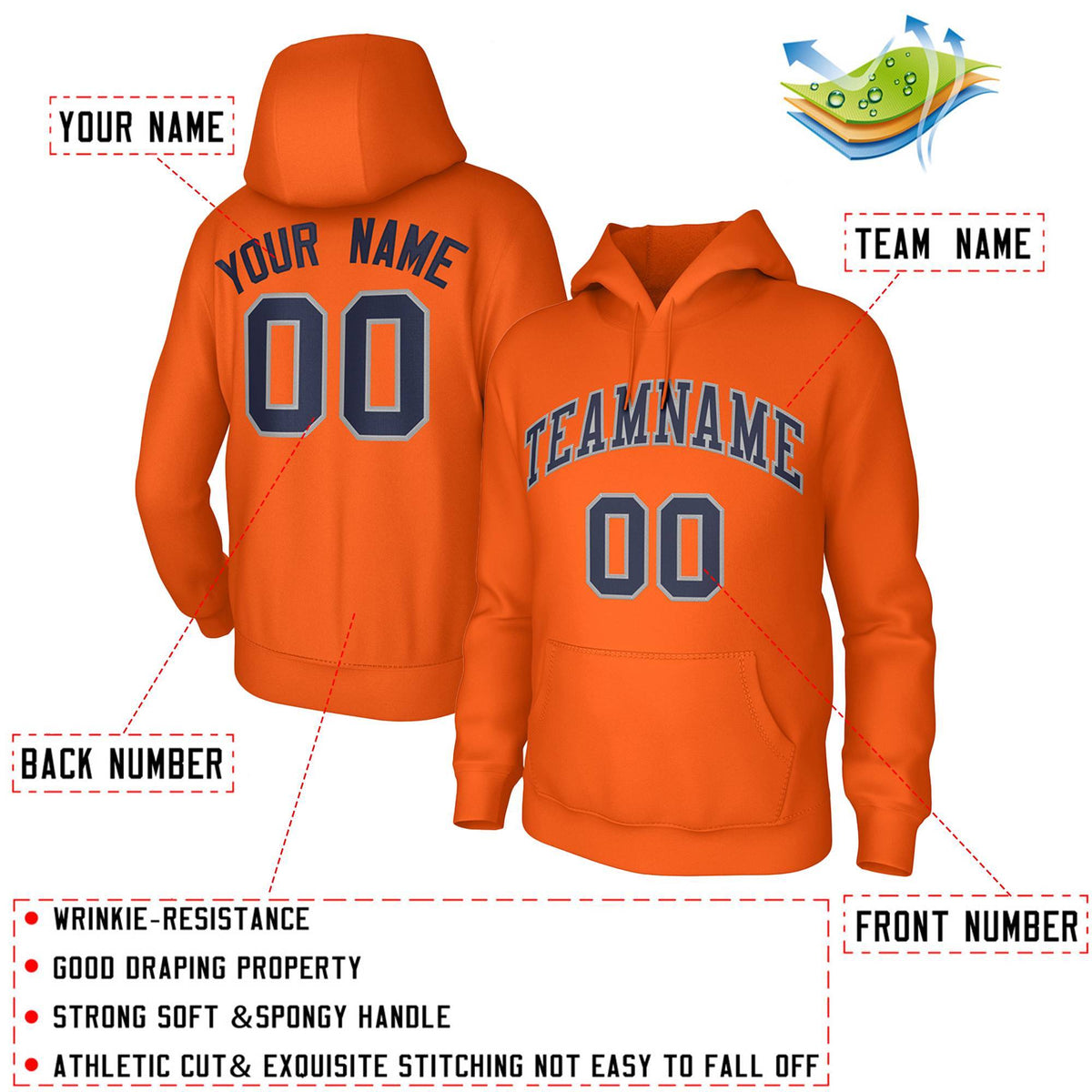 Custom Orange Navy-Gray Classic Style Training Uniform Pullover Hoodie| KXKSHOP
