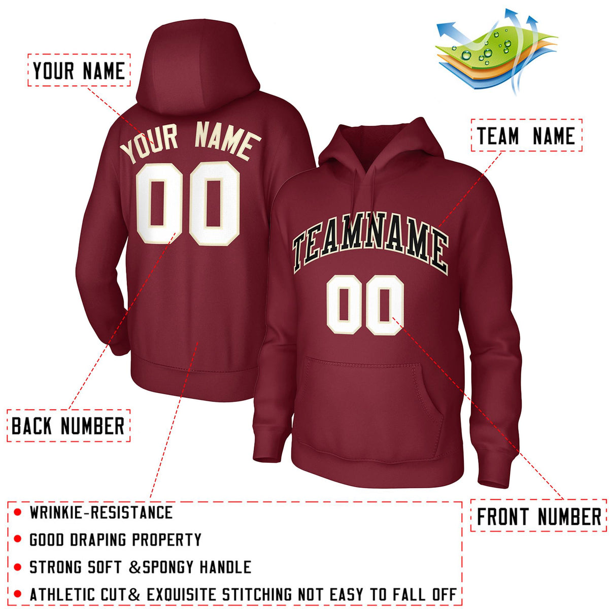 Custom Cardinal Black-Cream Classic Style Training Uniform Pullover Hoodie| KXKSHOP