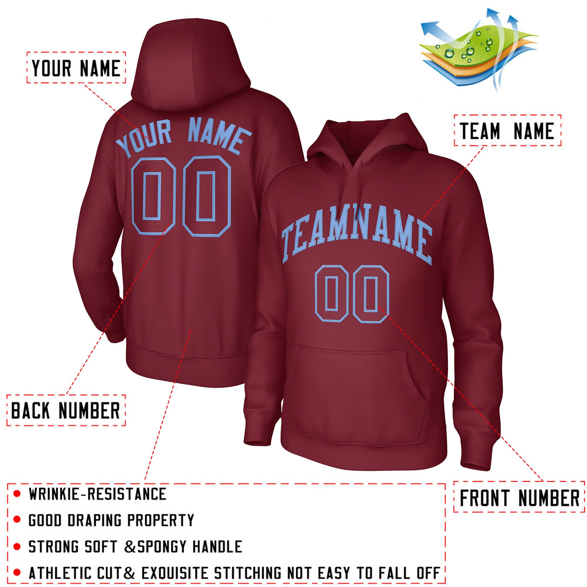 Custom Cardinal Light Blue Classic Style Training Uniform Pullover Hoodie| KXKSHOP