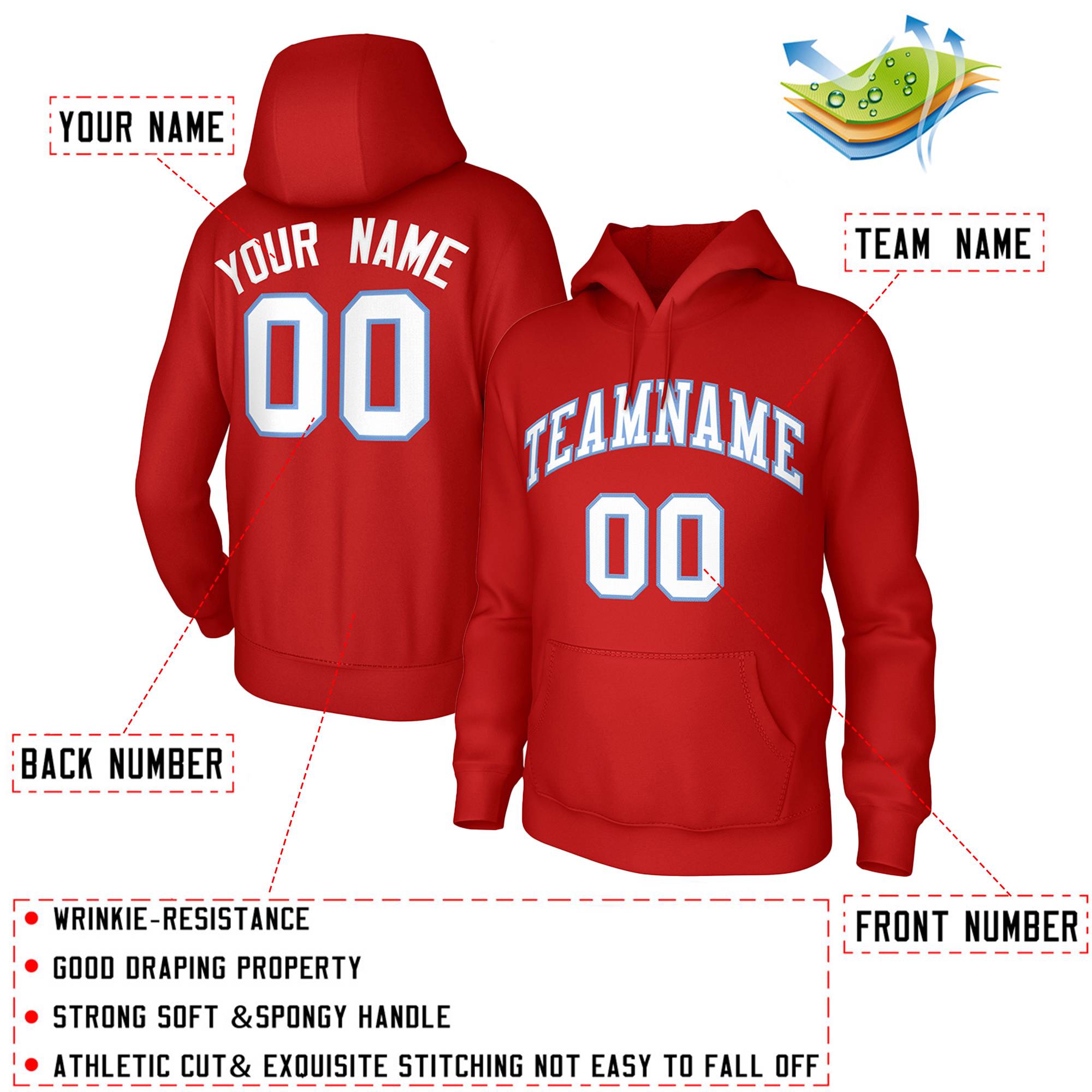Custom Red White-Light Blue Classic Style Training Uniform Pullover Hoodie| KXKSHOP