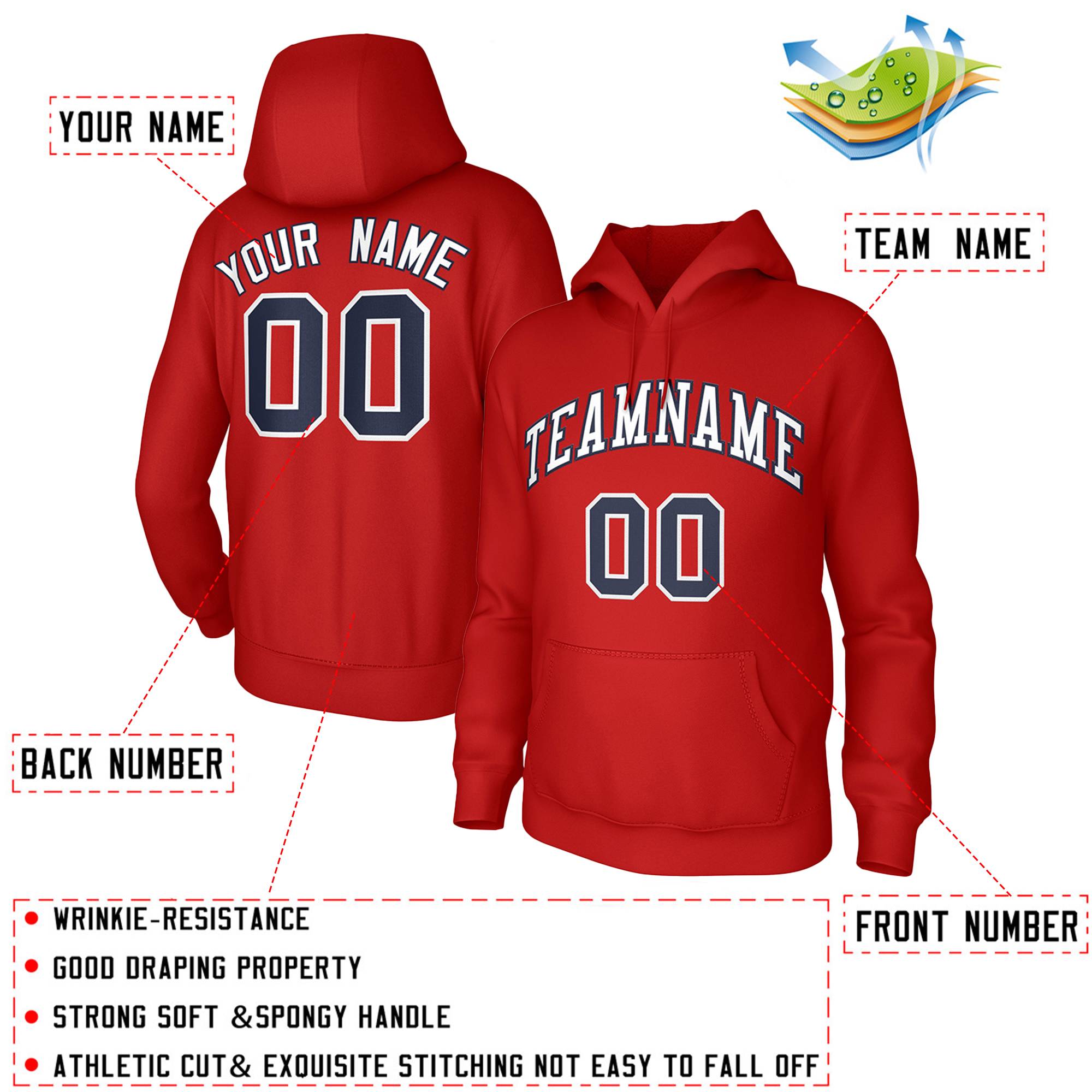 Custom Red White-Navy Classic Style Training Uniform Pullover Hoodie| KXKSHOP