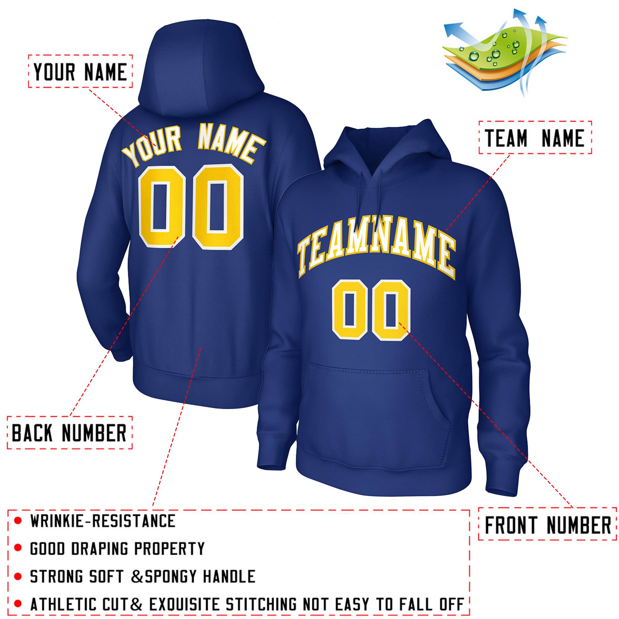 Custom Royal White-Yellow Classic Style Training Uniform Pullover Hoodie| KXKSHOP