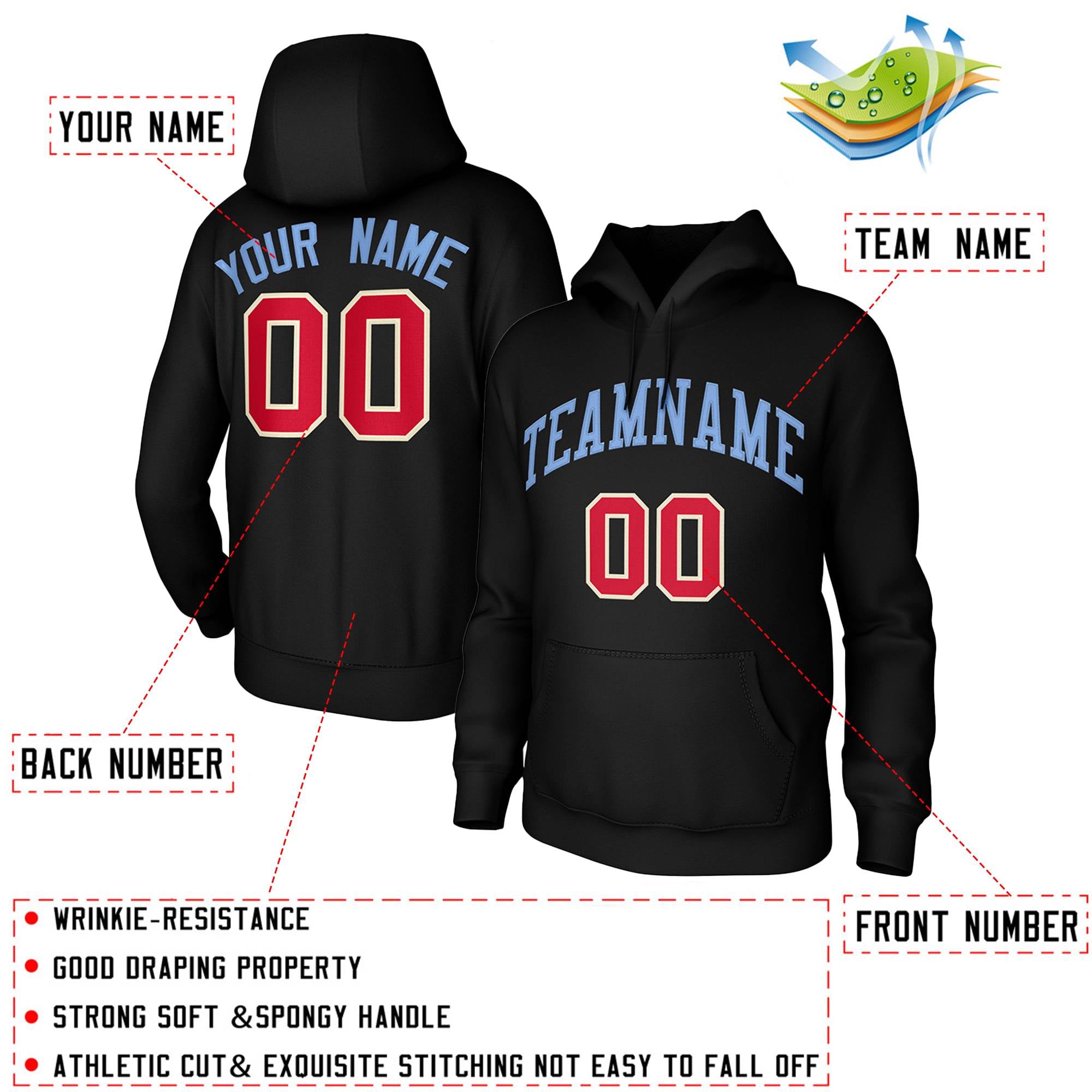 Custom Black-Light Blue Classic Style Training Uniform Pullover Hoodie| KXKSHOP