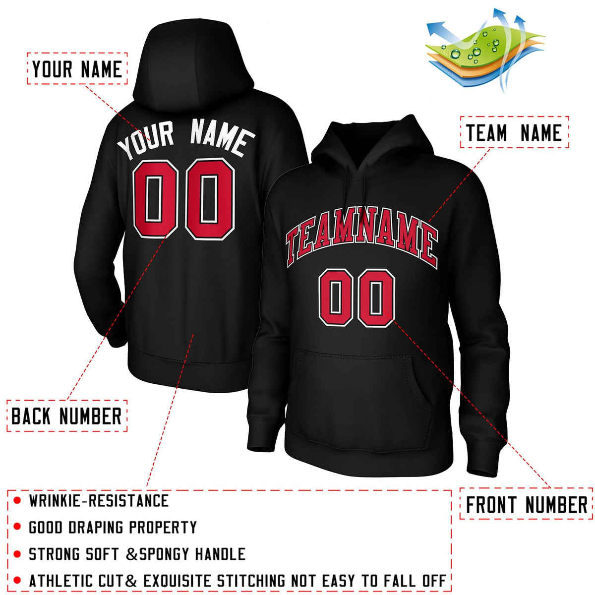 Custom Black Red-Black-White Classic Style Training Uniform Pullover Hoodie| KXKSHOP