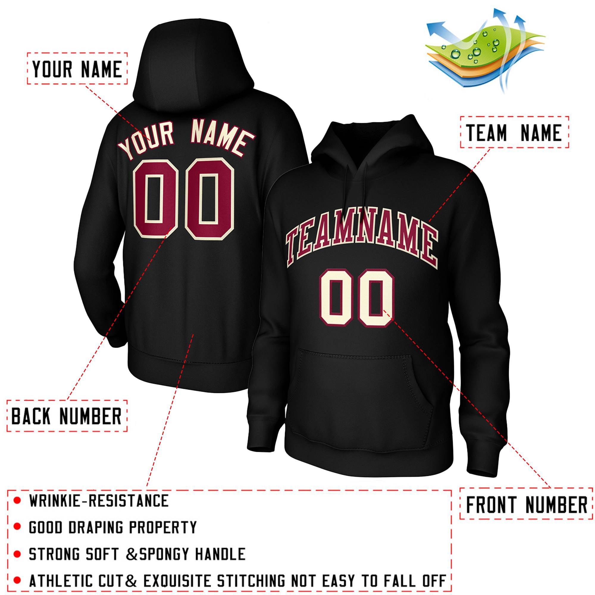 Custom Black Cardinal-Cream Classic Style Training Uniform Pullover Hoodie| KXKSHOP