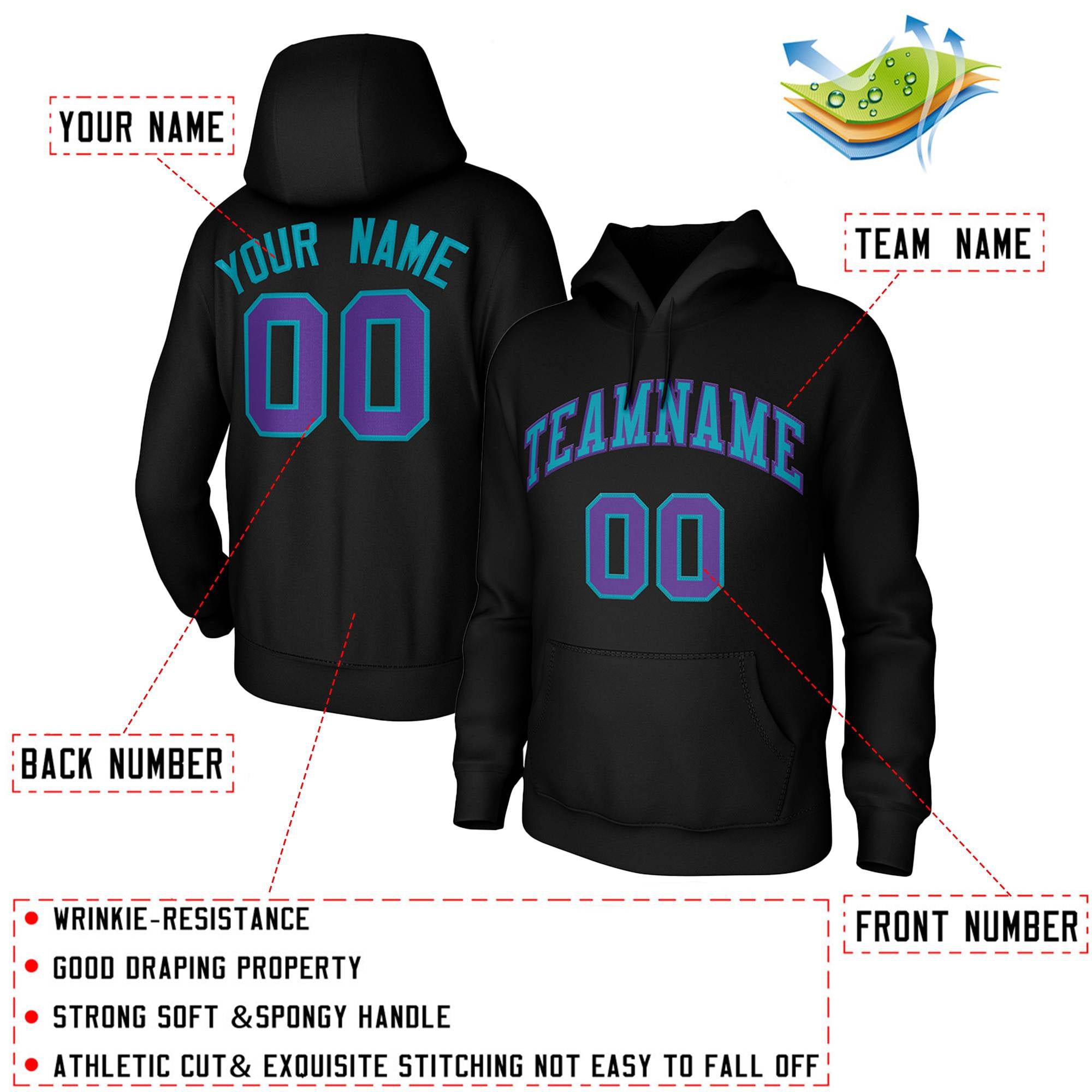 Custom Black Green-Purple Classic Style Training Uniform Pullover Hoodie| KXKSHOP
