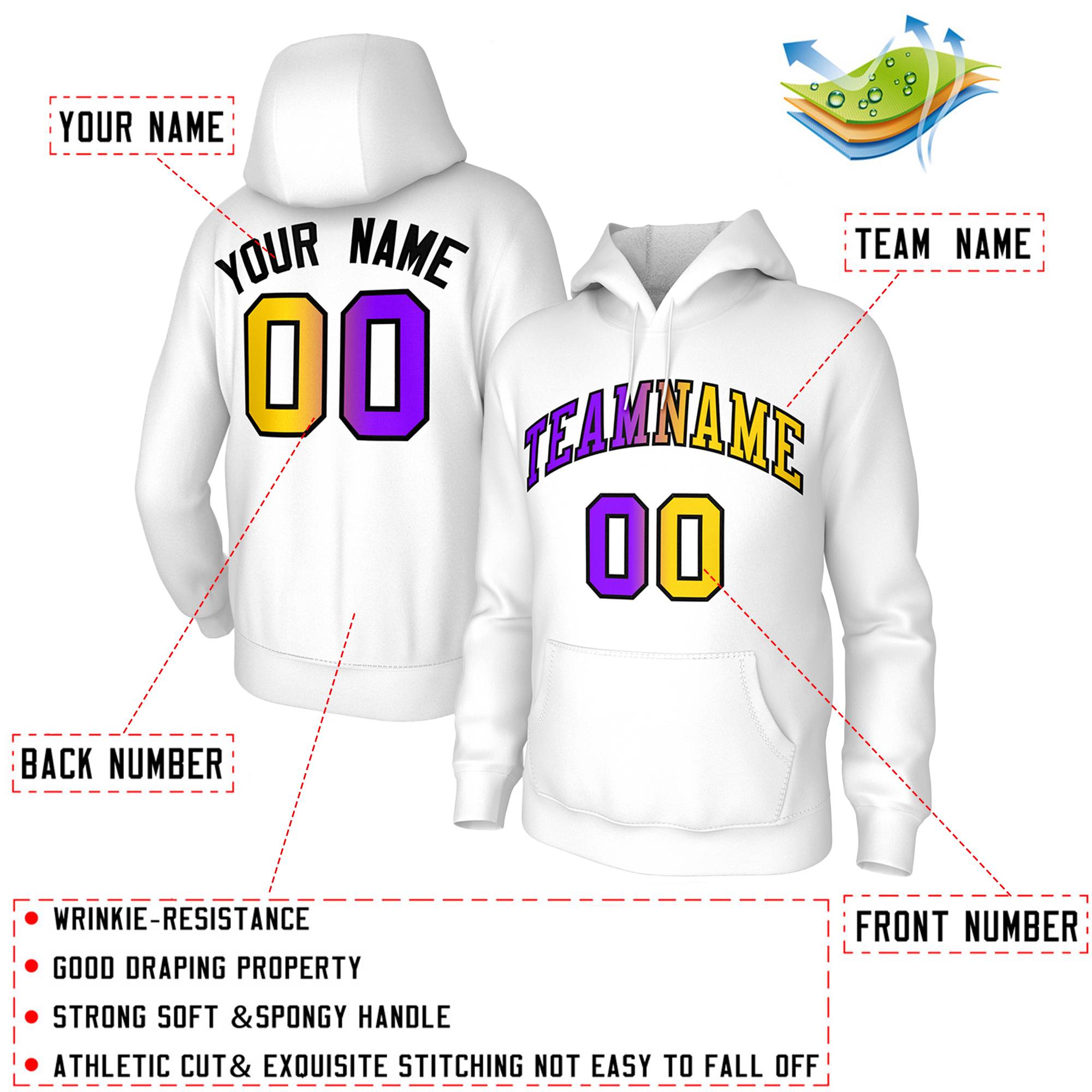 Custom Stitched White Purple-Black Gradient Fashion Pullover Sweatshirt Hoodie| KXKSHOP