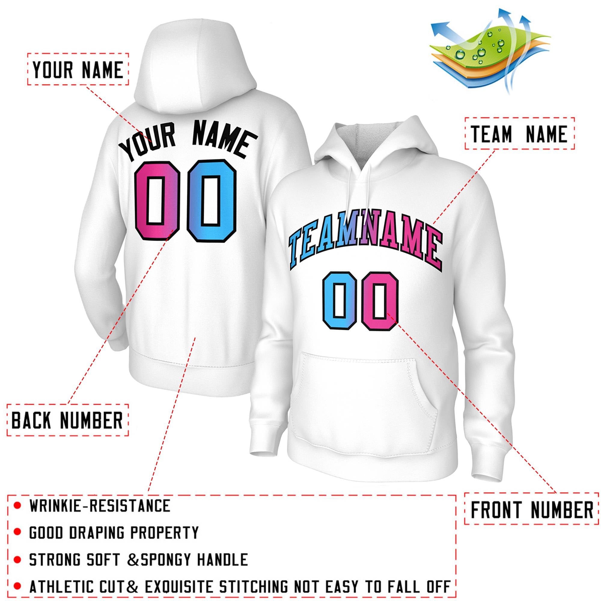 Custom Stitched White Pink-Black Gradient Fashion Pullover Sweatshirt Hoodie| KXKSHOP