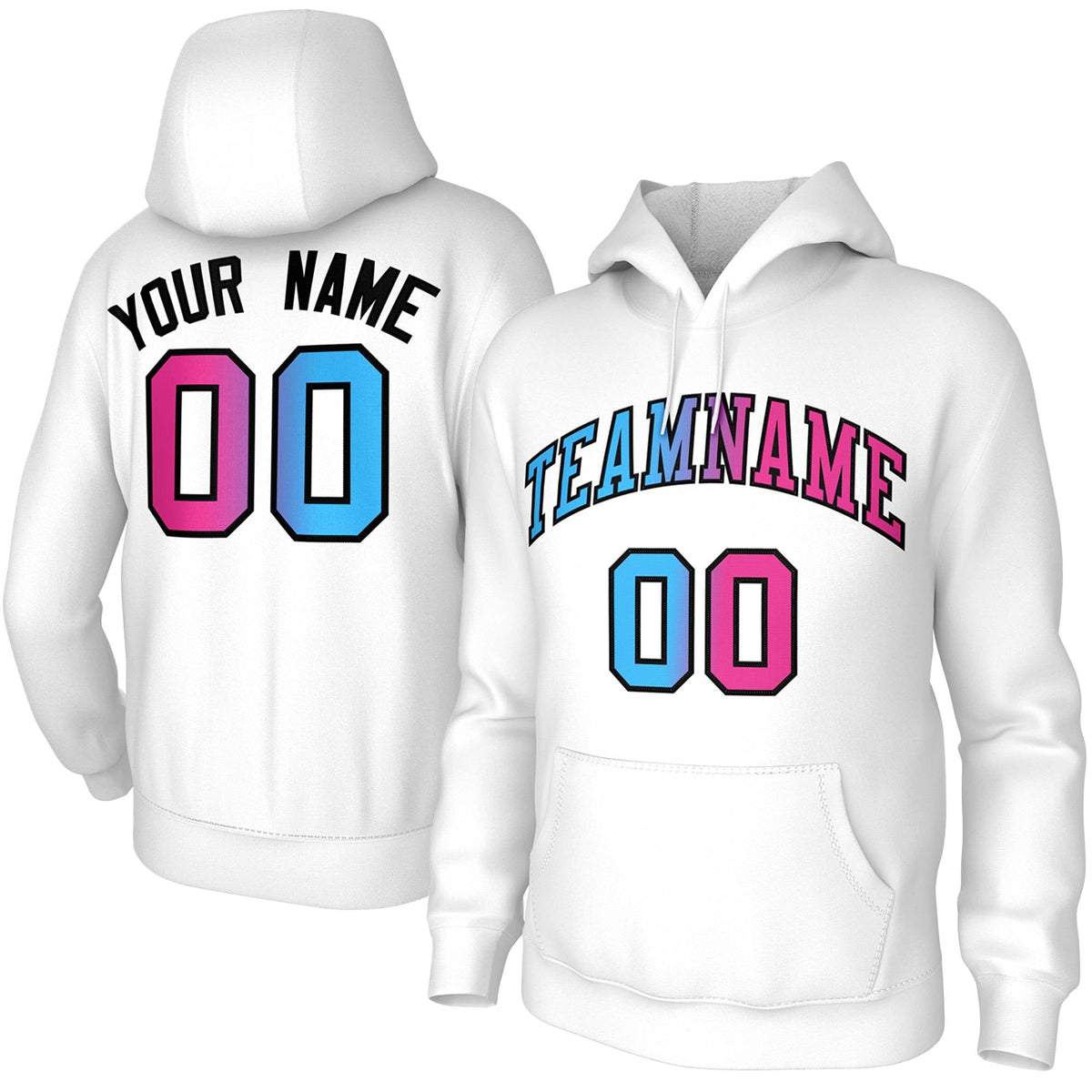 Custom Stitched White Pink-Black Gradient Fashion Pullover Sweatshirt Hoodie| KXKSHOP