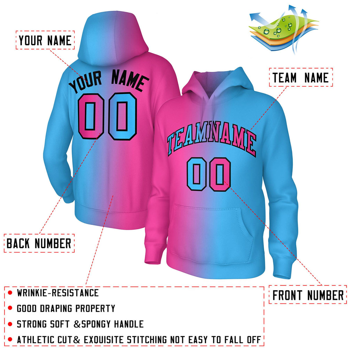 Custom Stitched Pink Gradient Fashion Pullover Sweatshirt Hoodie| KXKSHOP