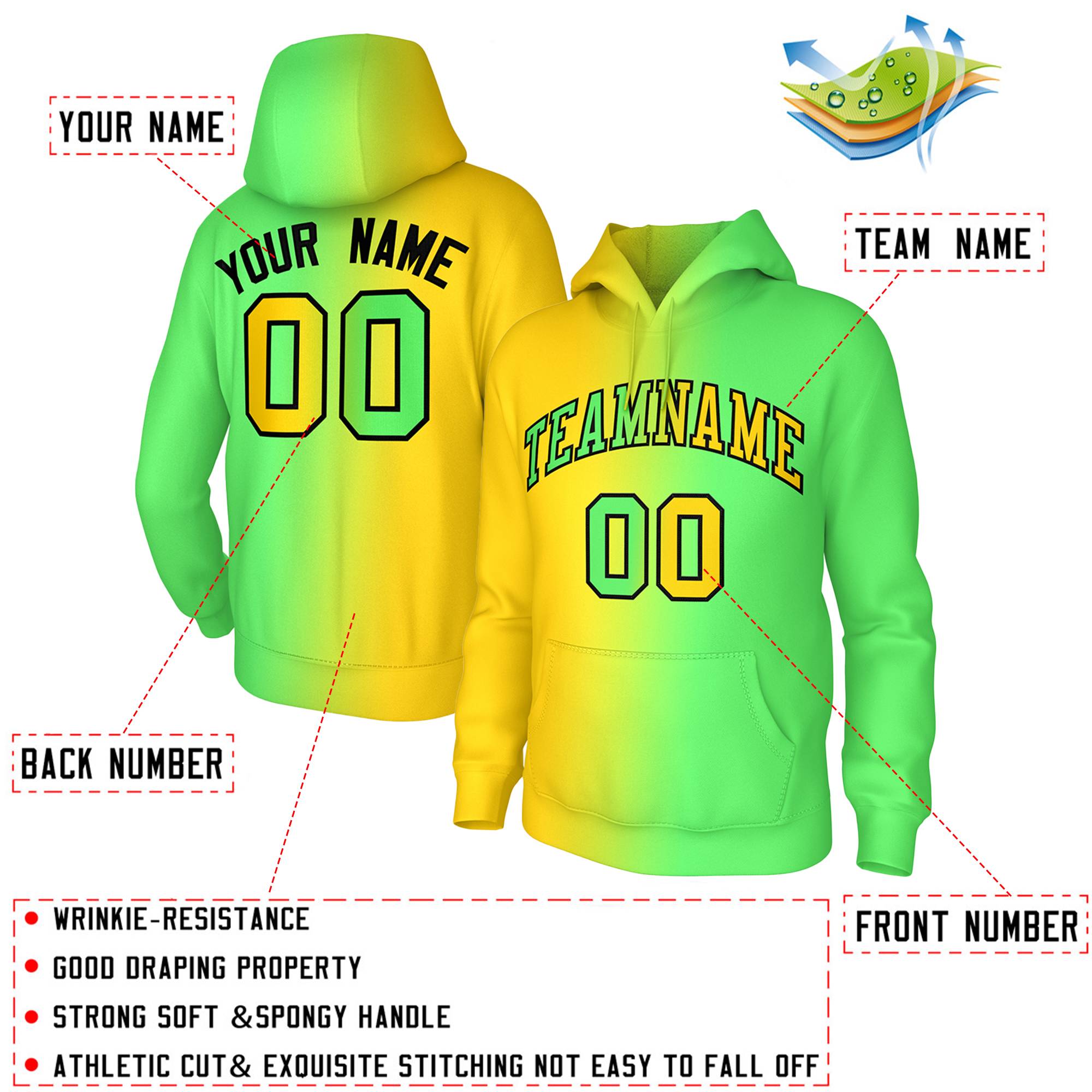 Custom Stitched Neon Green Gradient Fashion Pullover Sweatshirt Hoodie| KXKSHOP