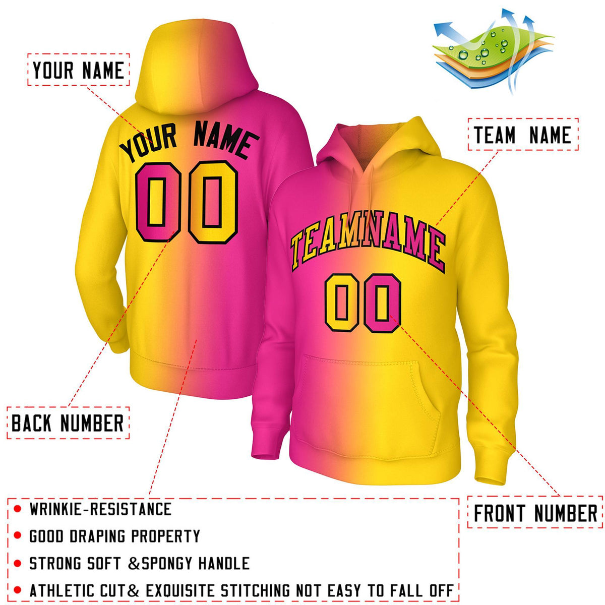 Custom Stitched Gold Pink Gradient Fashion Pullover Sweatshirt Hoodie| KXKSHOP