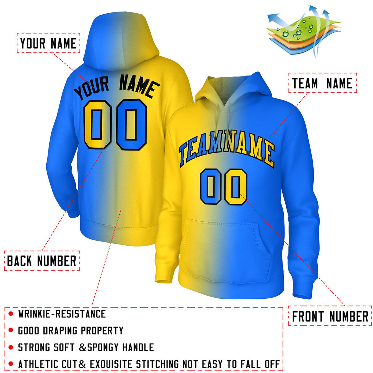 Custom Stitched Royal Gold Gradient Fashion Pullover Sweatshirt Hoodie| KXKSHOP