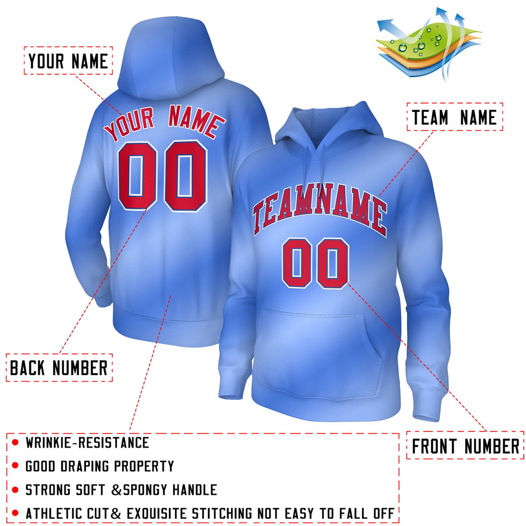 Custom Stitched Light Blue Gradient Fashion Pullover Sweatshirt Hoodie| KXKSHOP