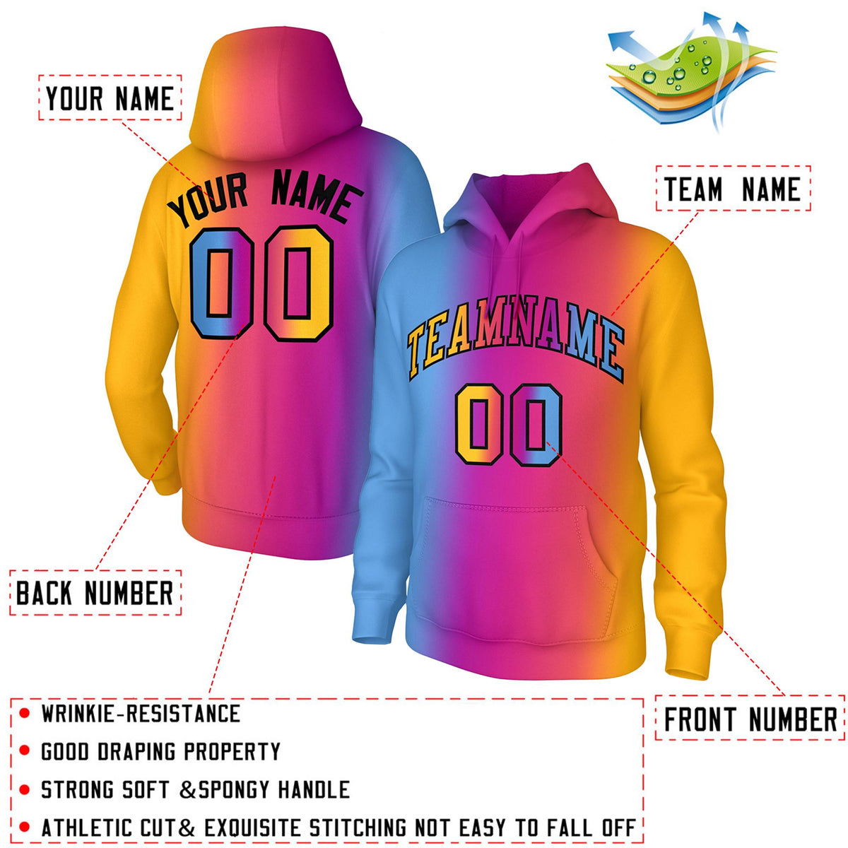 Custom Stitched Light Pink Gold Gradient Fashion Pullover Sweatshirt Hoodie| KXKSHOP