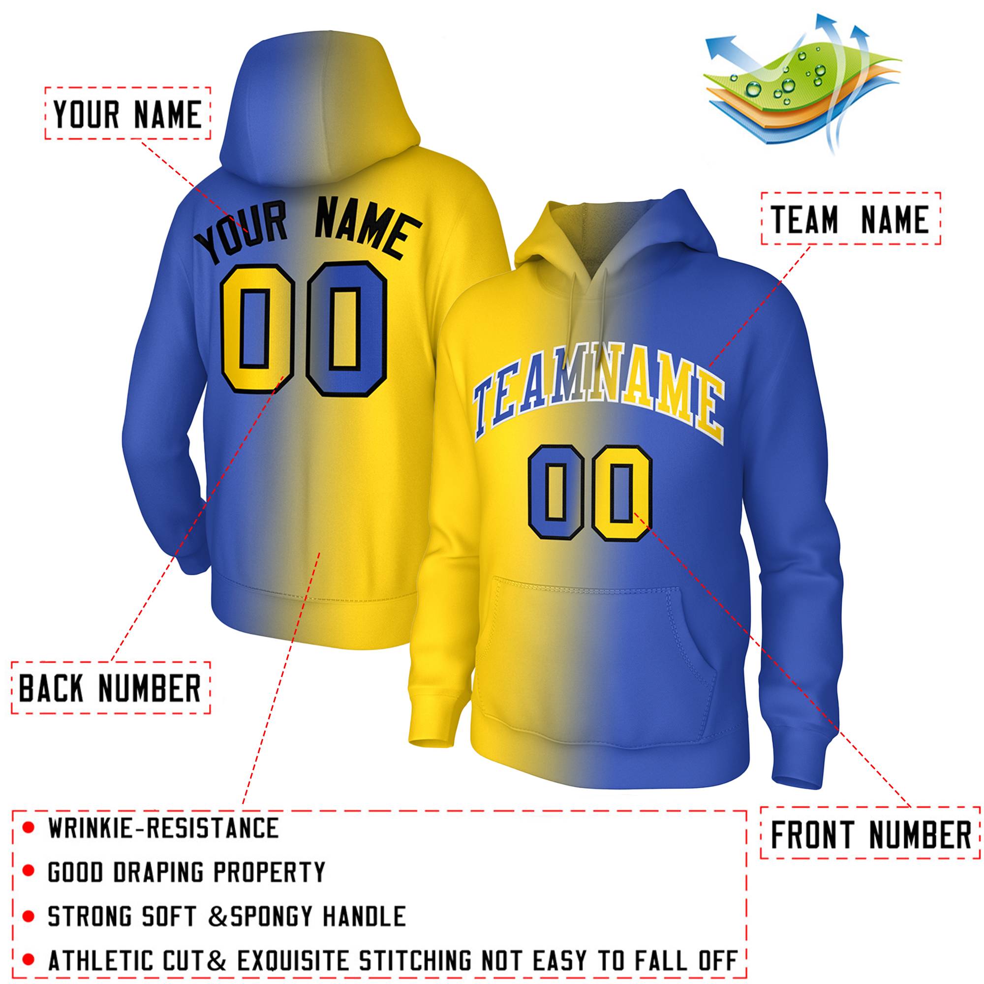 Custom Stitched Gold Royal Gradient Fashion Pullover Sweatshirt Hoodie| KXKSHOP