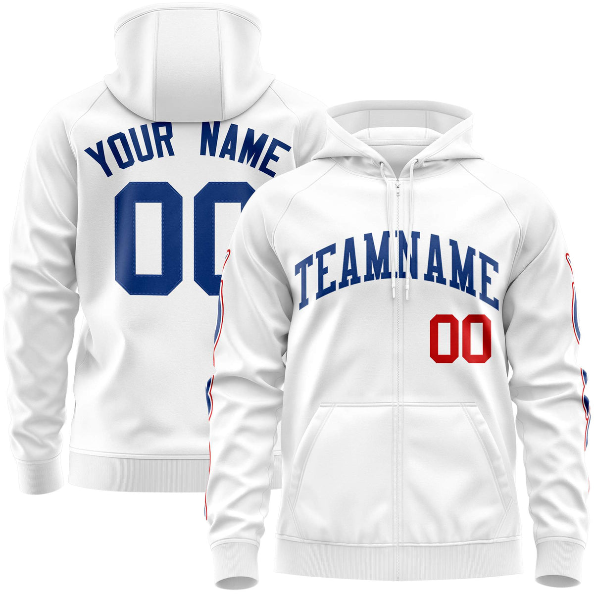 Custom Stitched White Royal Sports Full-Zip Sweatshirt Hoodie with Flame| KXKSHOP