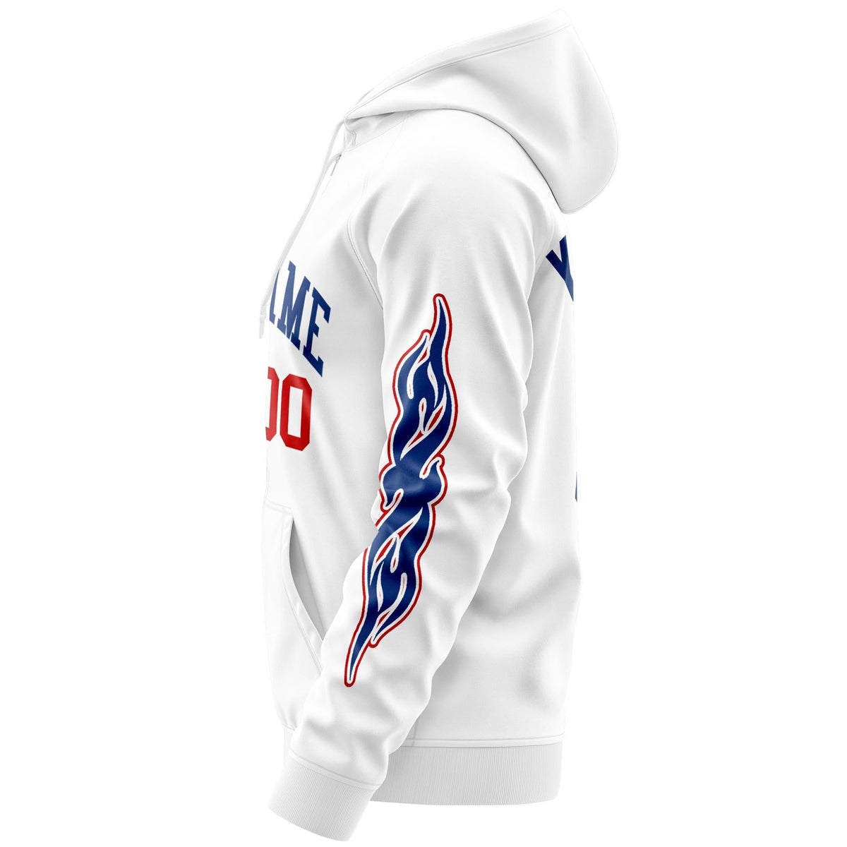 Custom Stitched White Royal Sports Full-Zip Sweatshirt Hoodie with Flame| KXKSHOP