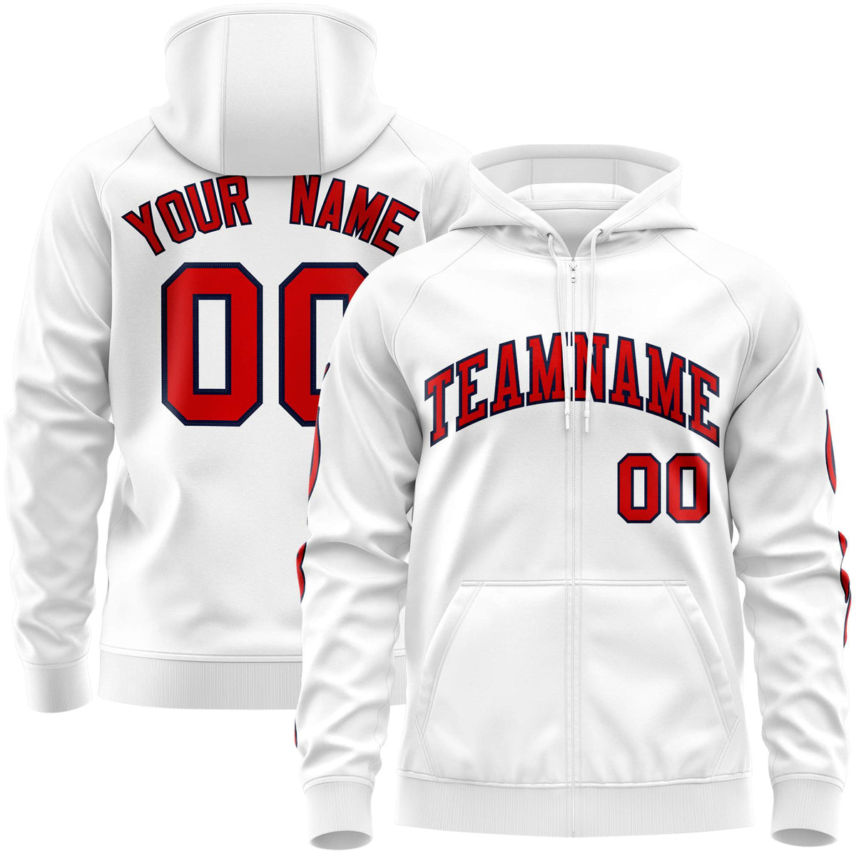 Custom Stitched White Red Sports Full-Zip Sweatshirt Hoodie with Flame| KXKSHOP