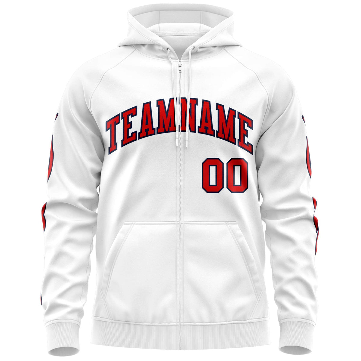Custom Stitched White Red Sports Full-Zip Sweatshirt Hoodie with Flame| KXKSHOP