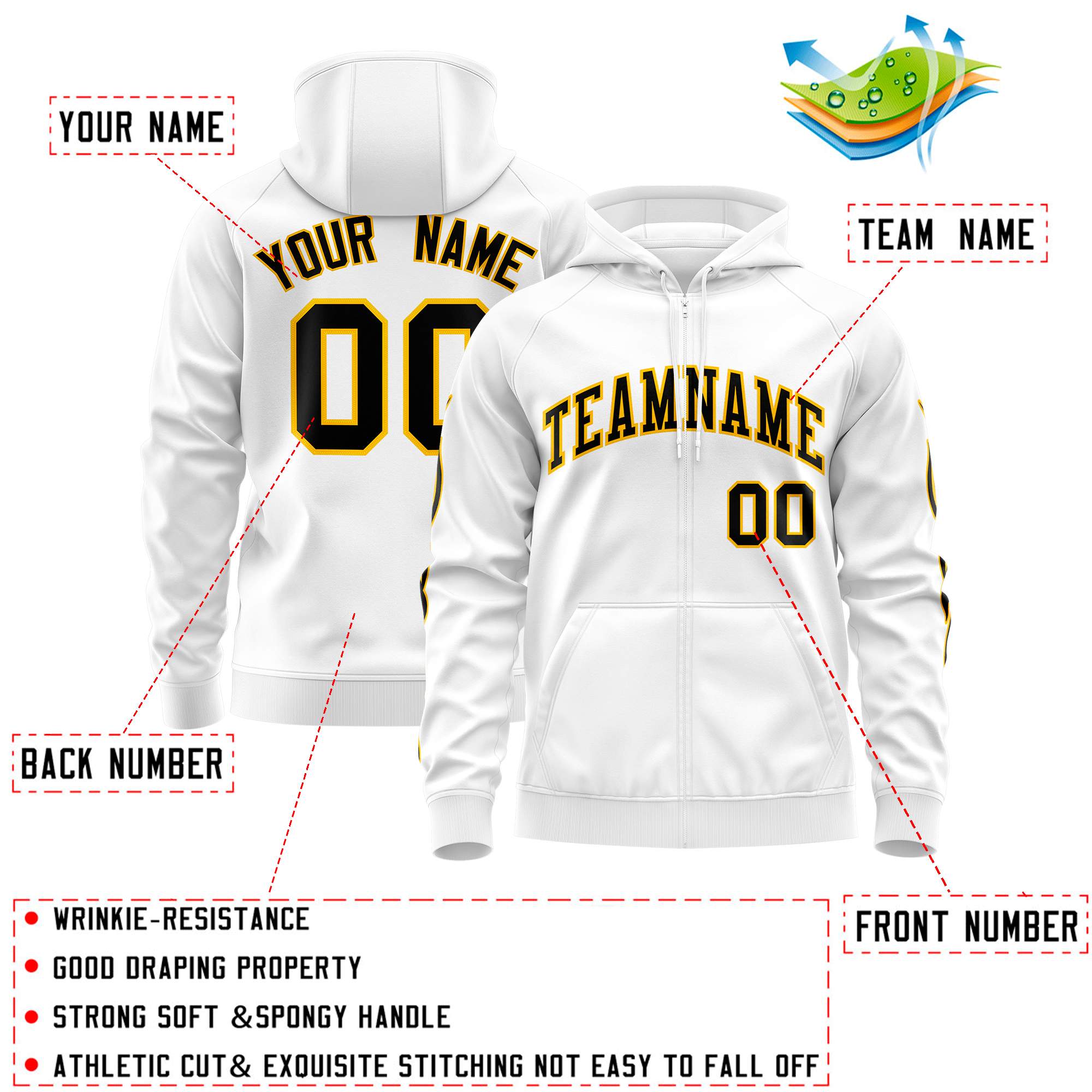 Custom Stitched White Black Sports Full-Zip Sweatshirt Hoodie with Flame| KXKSHOP
