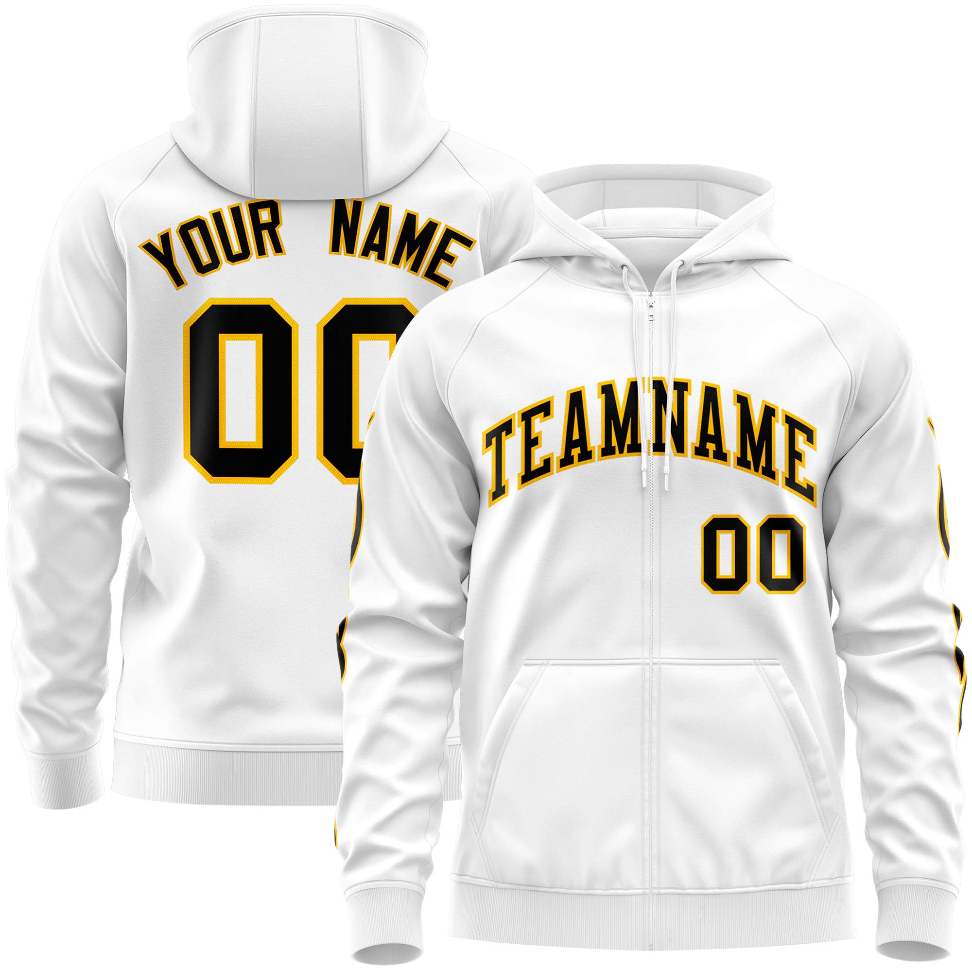 Custom Stitched White Black Sports Full-Zip Sweatshirt Hoodie with Flame| KXKSHOP