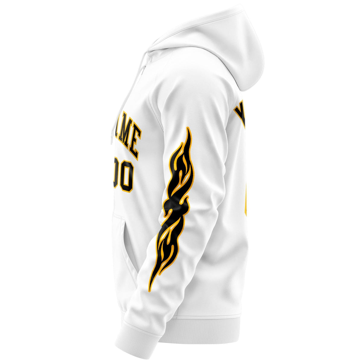 Custom Stitched White Black Sports Full-Zip Sweatshirt Hoodie with Flame| KXKSHOP