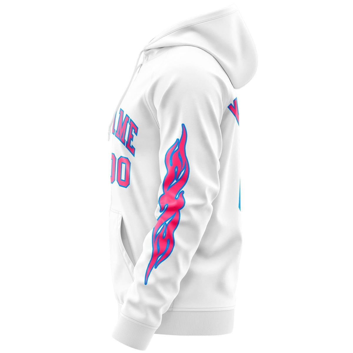 Custom Stitched White Pink Sports Full-Zip Sweatshirt Hoodie with Flame| KXKSHOP