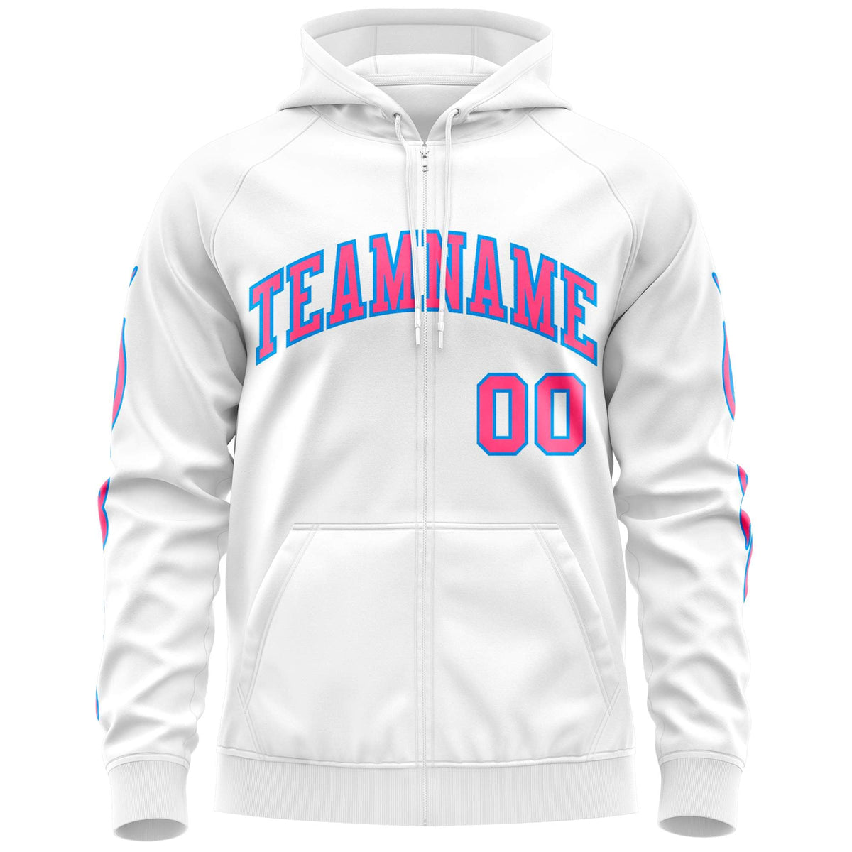 Custom Stitched White Pink Sports Full-Zip Sweatshirt Hoodie with Flame| KXKSHOP