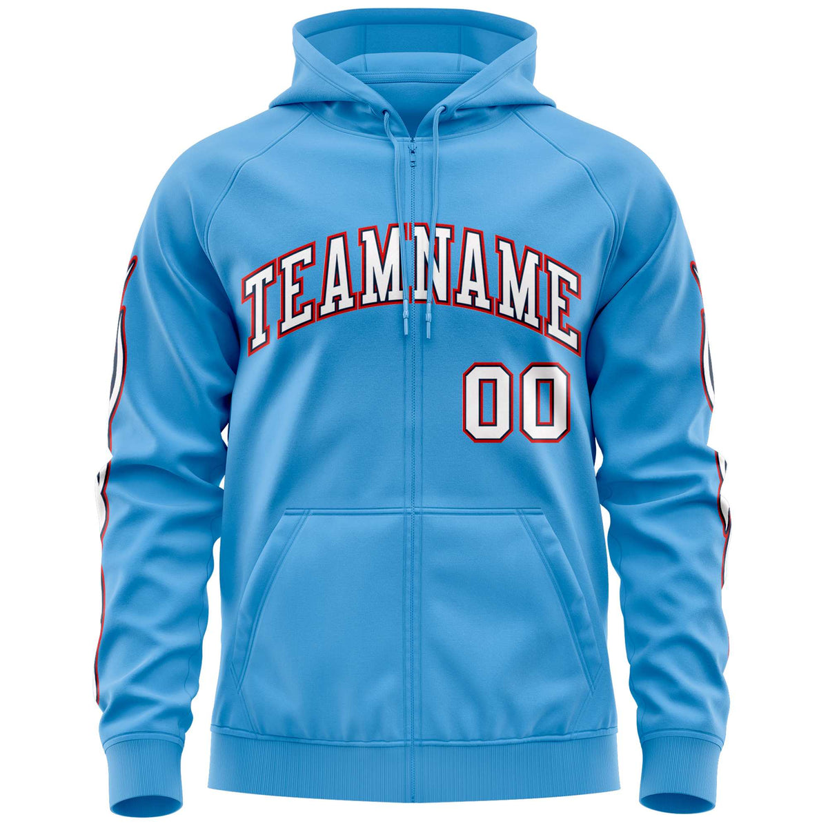 Custom Stitched Light Blue White Sports Full-Zip Sweatshirt Hoodie with Flame| KXKSHOP