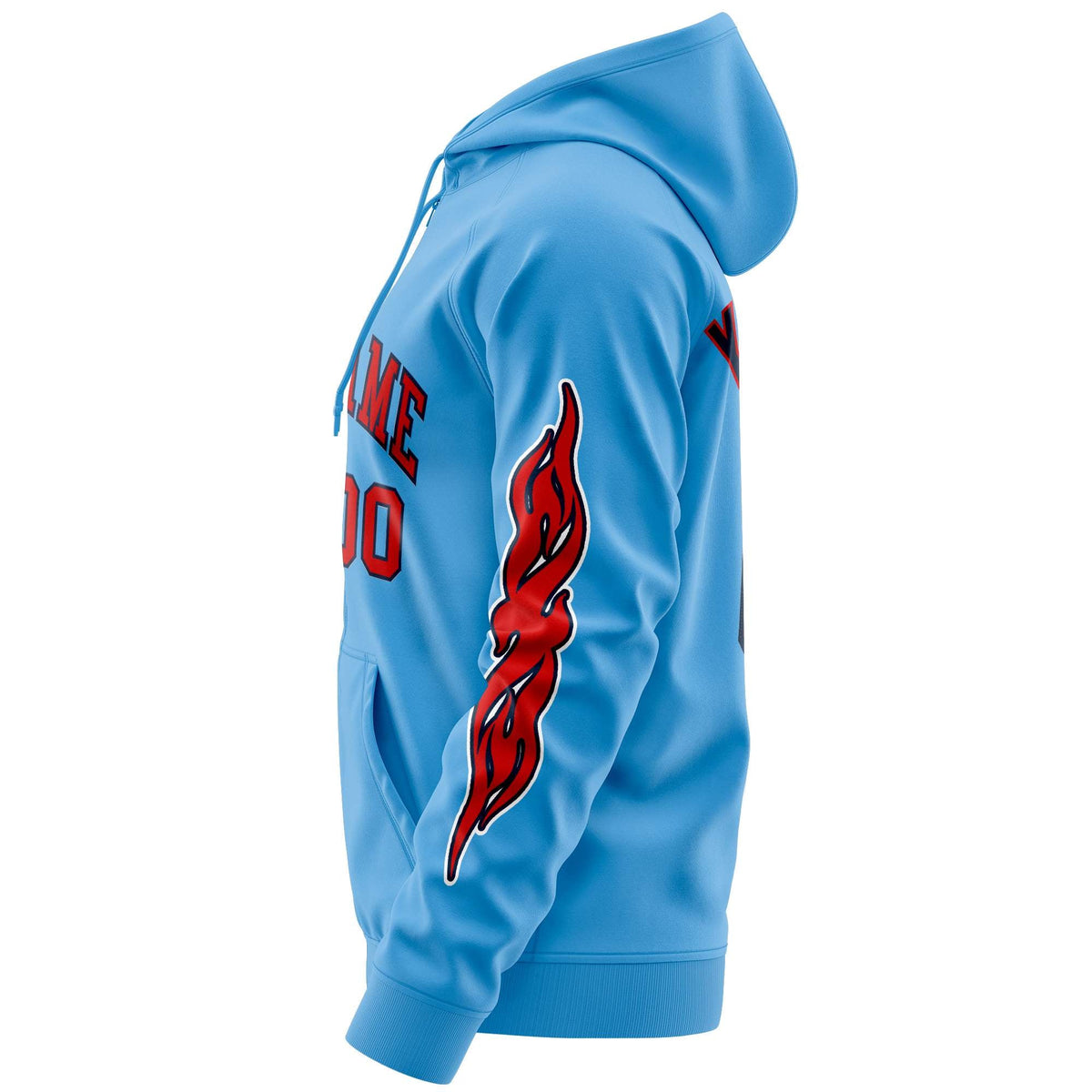 Custom Stitched Light Blue Red Sports Full-Zip Sweatshirt Hoodie with Flame| KXKSHOP