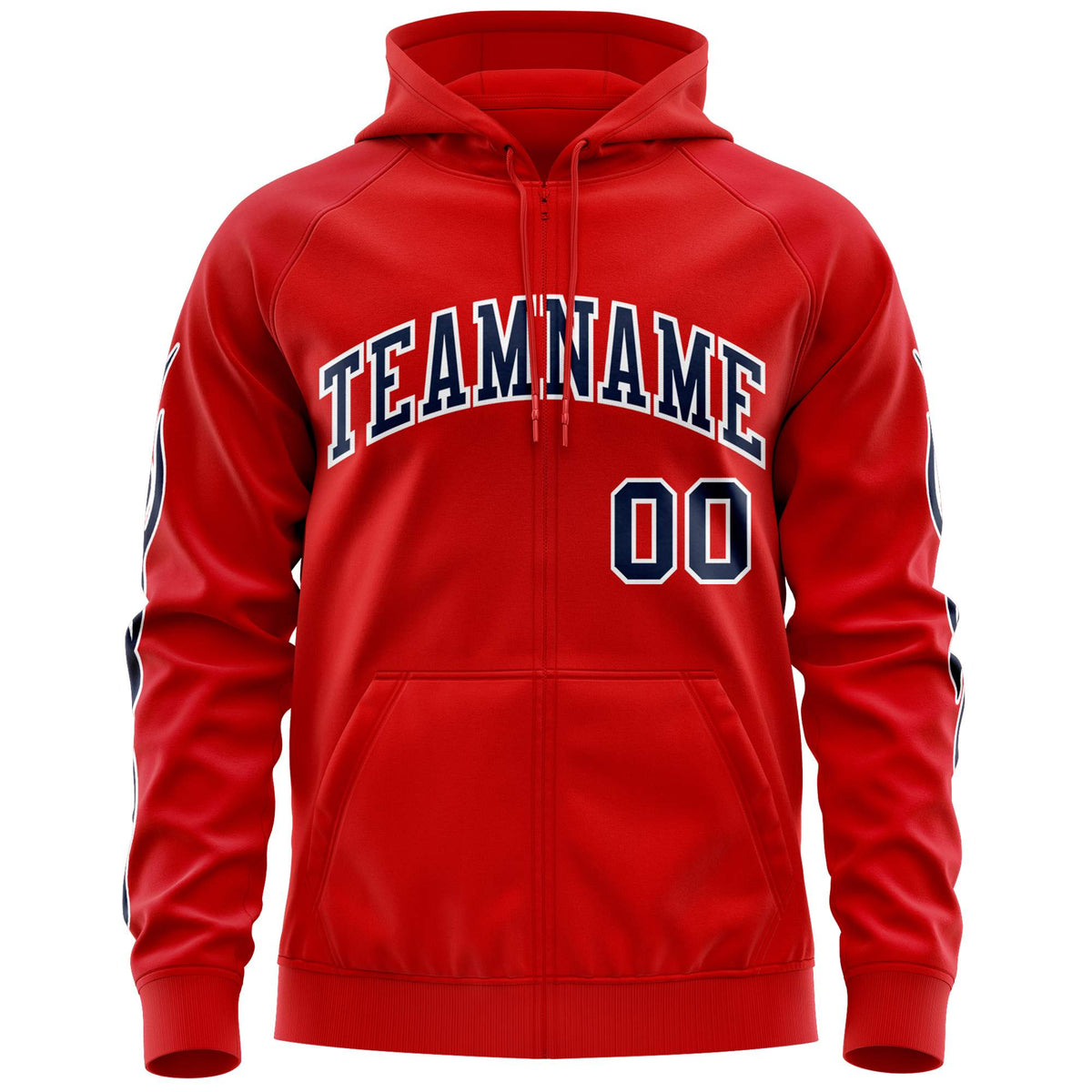 Custom Stitched Red Navy Sports Full-Zip Sweatshirt Hoodie with Flame| KXKSHOP