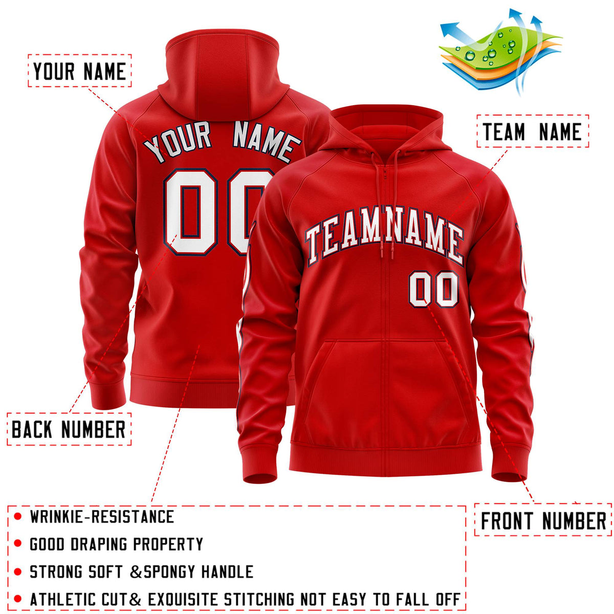 Custom Stitched Red White Sports Full-Zip Sweatshirt Hoodie with Flame| KXKSHOP