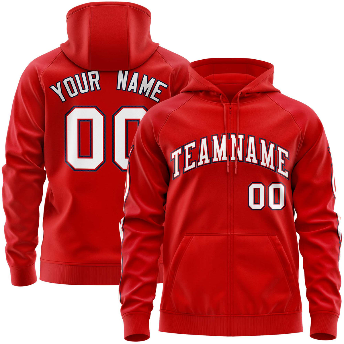 Custom Stitched Red White Sports Full-Zip Sweatshirt Hoodie with Flame| KXKSHOP